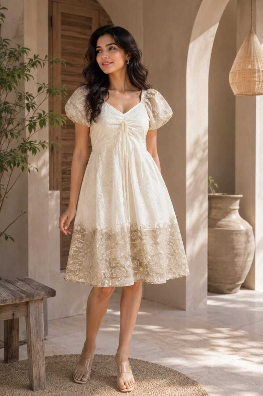 Women Skater White Knee Length Dress-image-47