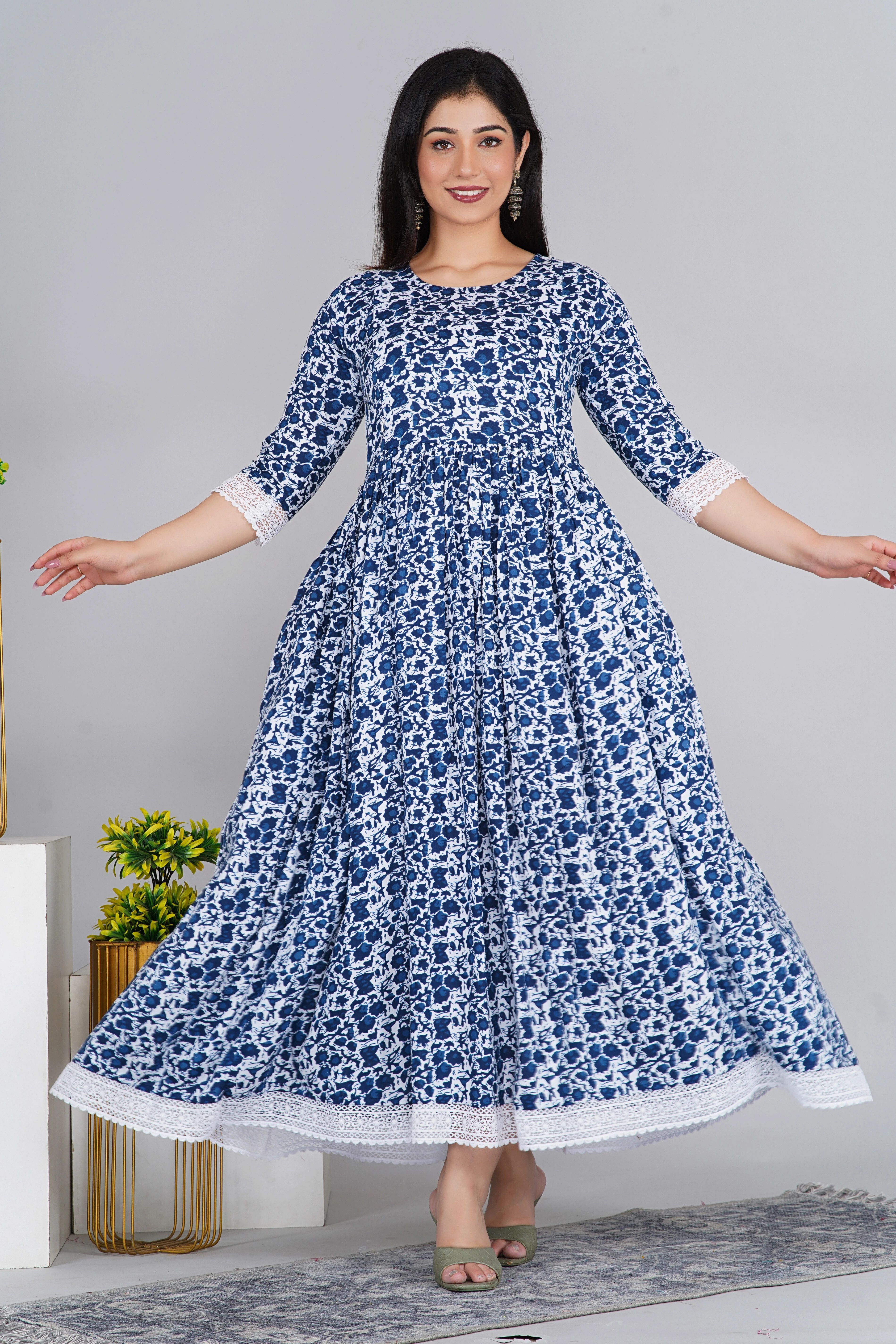 Women Gown Blue Ankle Length Dress-image-22