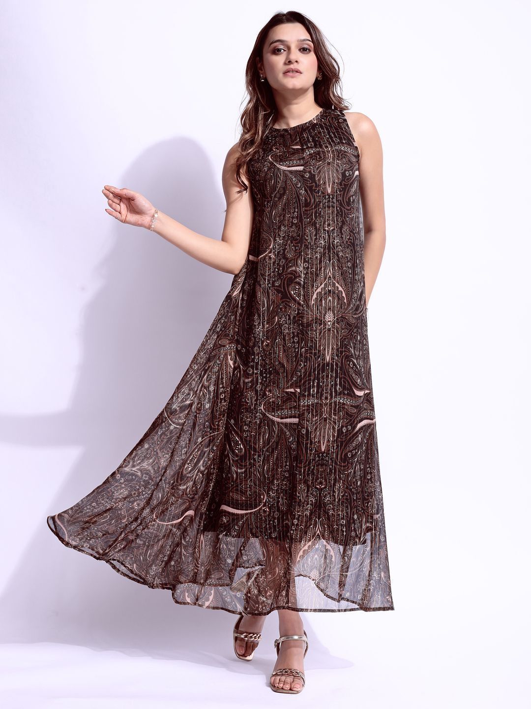 Women A-line Brown Knee Length Dress-image-13