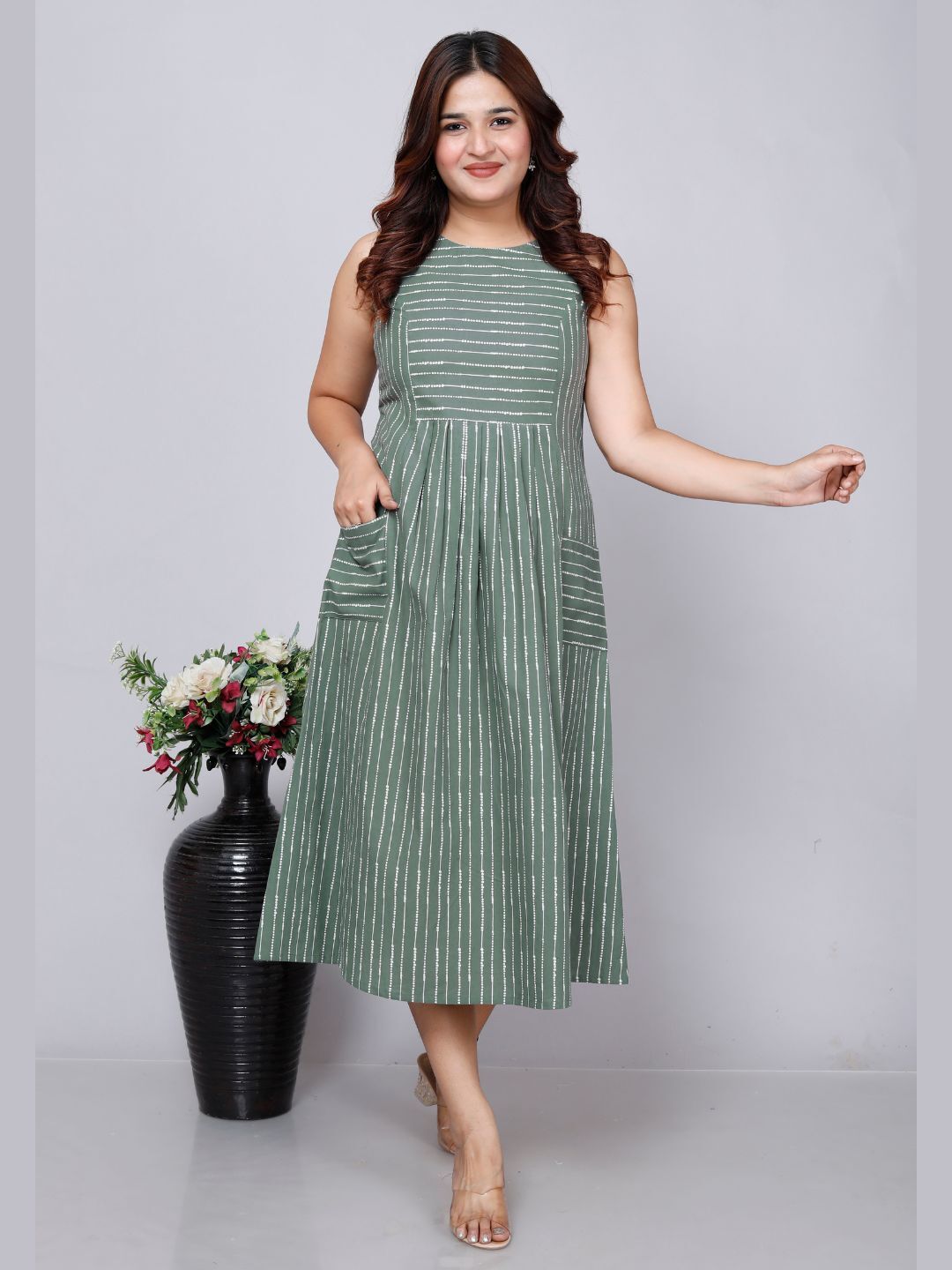 metronaut Women A-line Green Midi/Calf Length Dress-picture-31