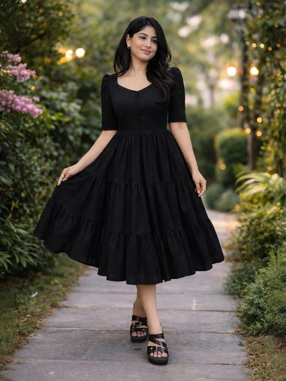 Women Gown Black Knee Length Dress-image-47