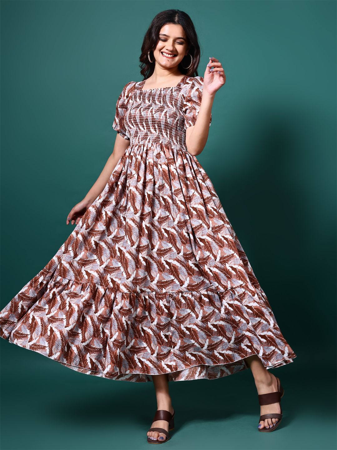 deklook Women Fit and Flare Brown Maxi/Full Length Dress-picture-24