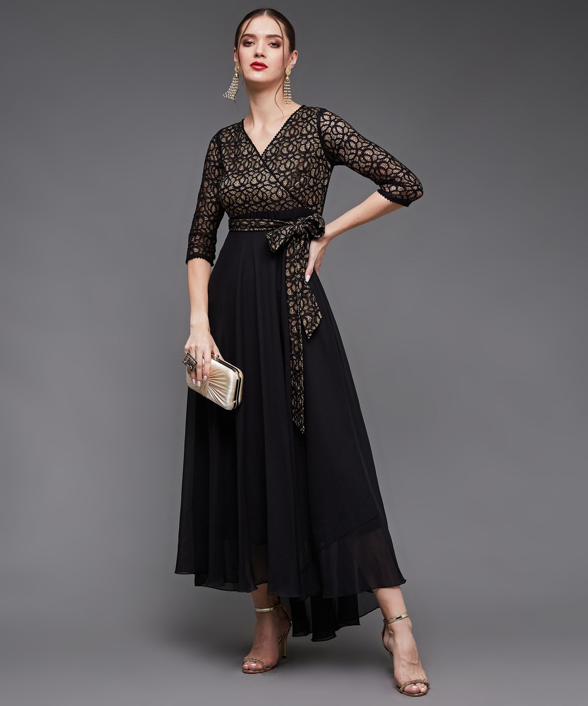 miss chase Women Wrap Black Maxi/Full Length Dress-picture-19