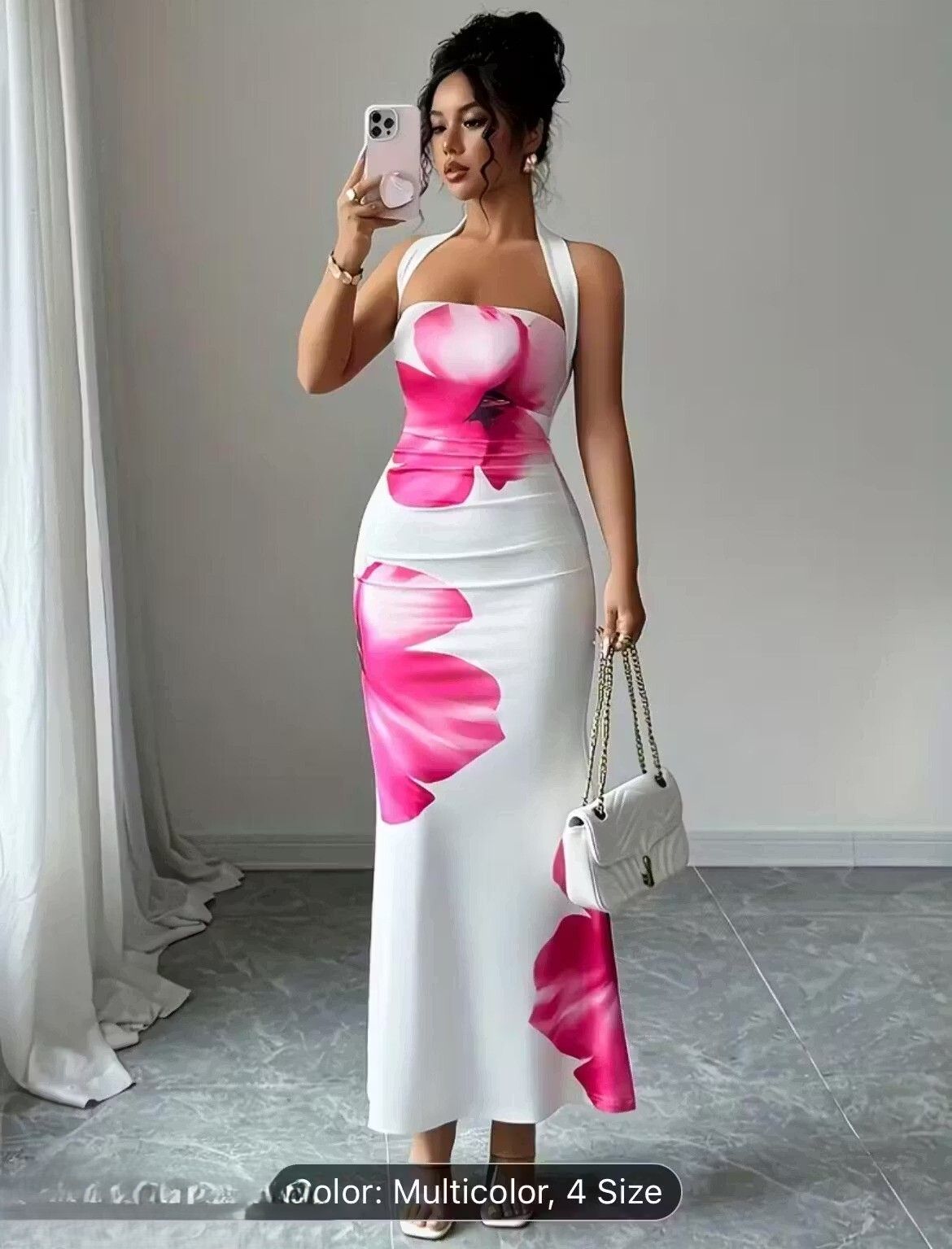 Women Bodycon White, Pink Maxi/Full Length Dress-image-12