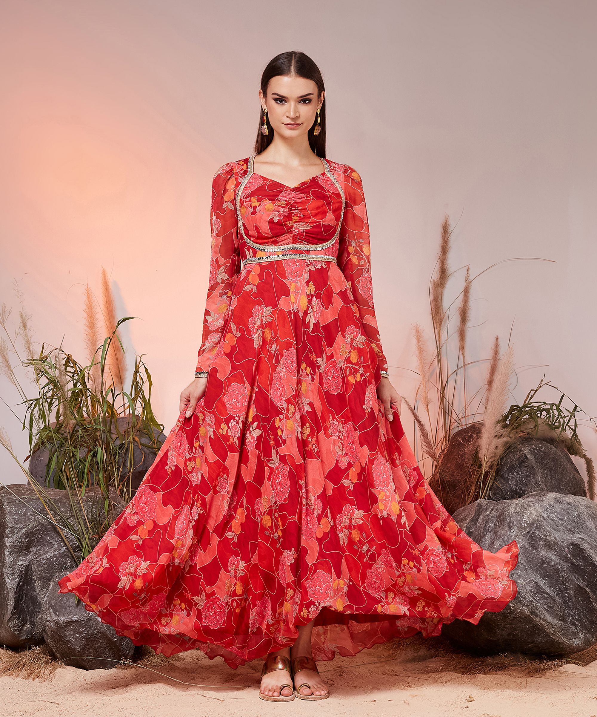 Women Ethnic Dress Red Maxi/Full Length Dress-image-45