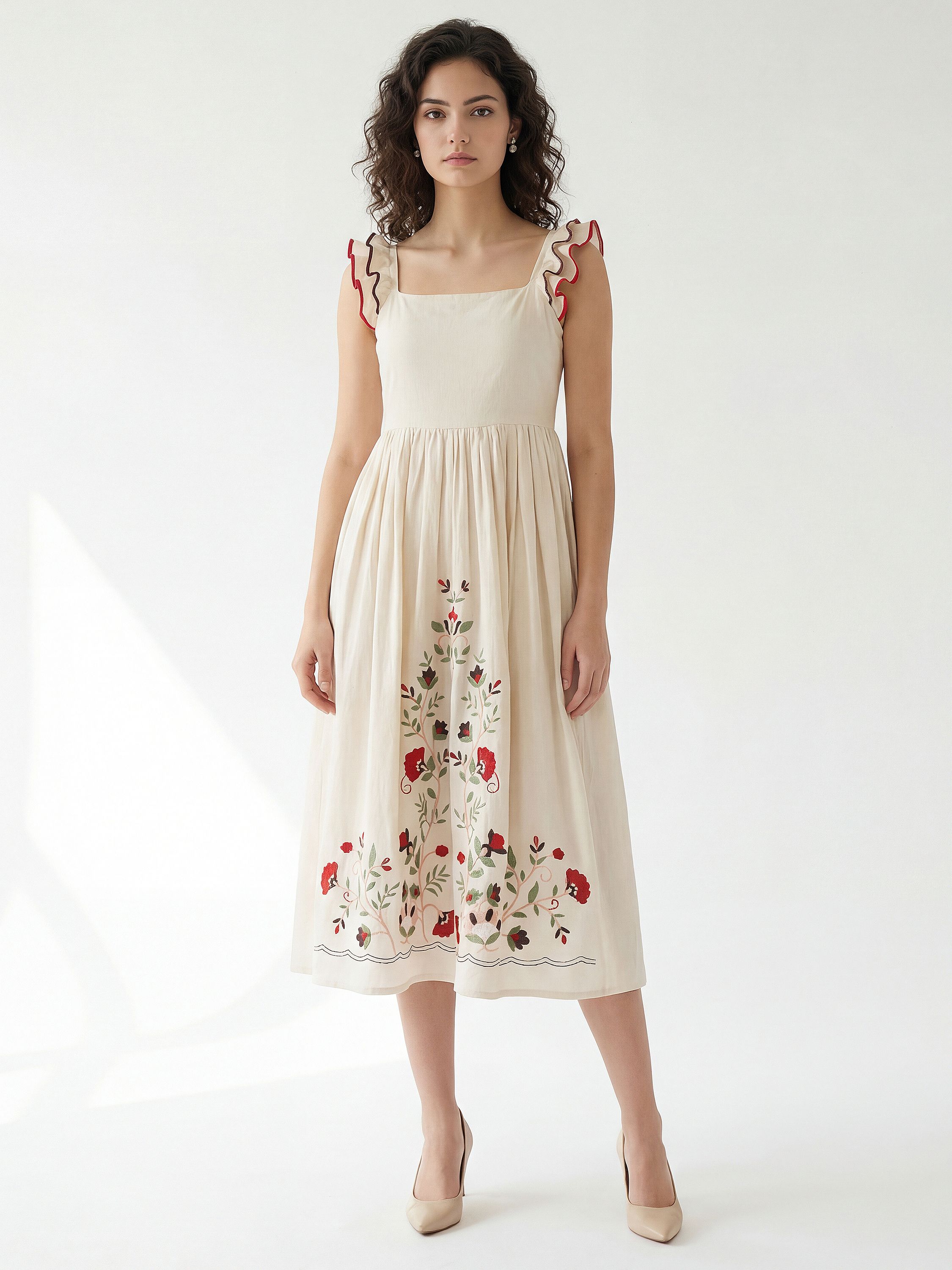 Women Fit and Flare White Midi/Calf Length Dress-image-13