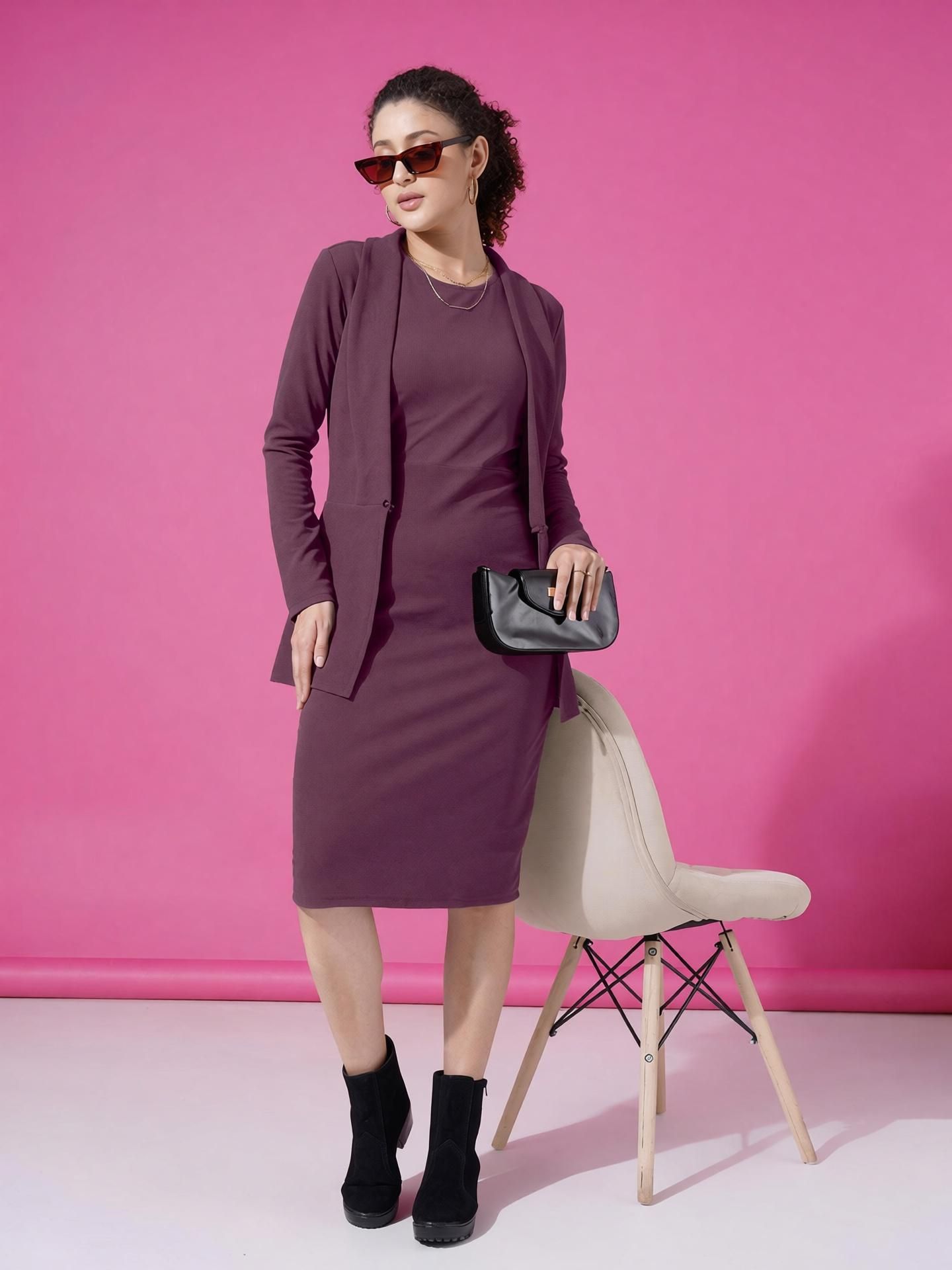 selvia Women Bodycon Purple Knee Length Dress-picture-9