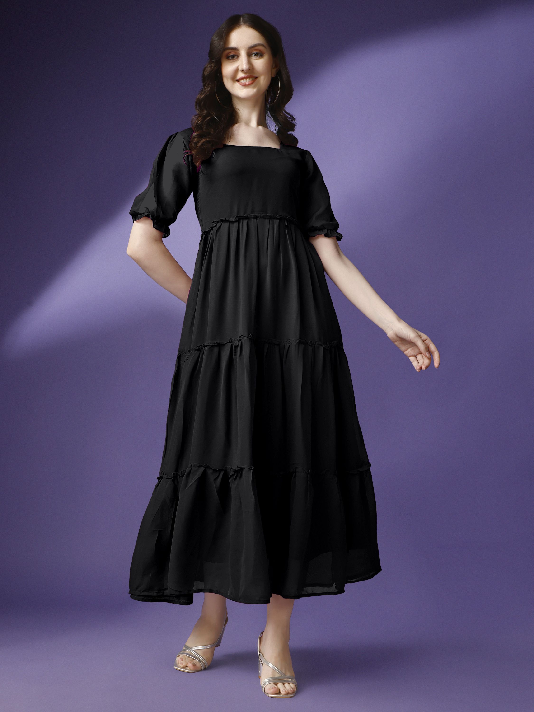 krunal raiyani Women Fit and Flare Black Ankle Length Dress-picture-19