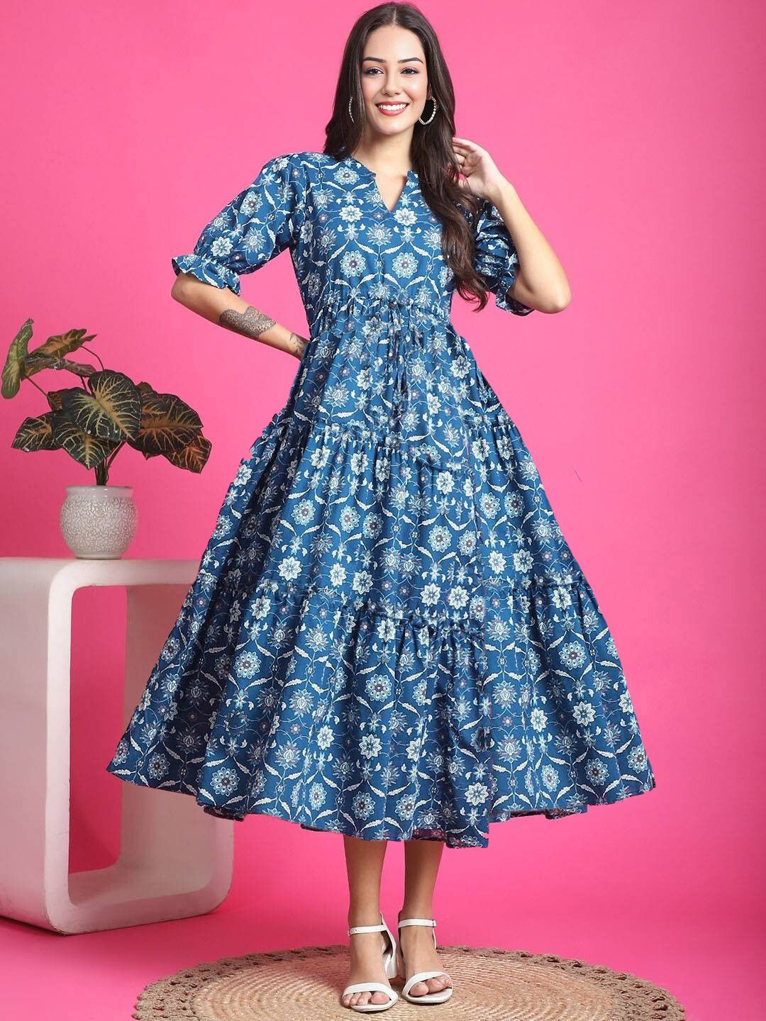 Women Fit and Flare Multicolor Below Knee Dress