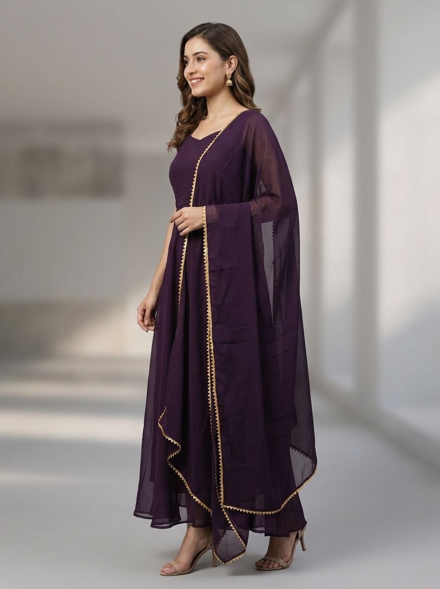 Women Gown Purple Knee Length Dress
