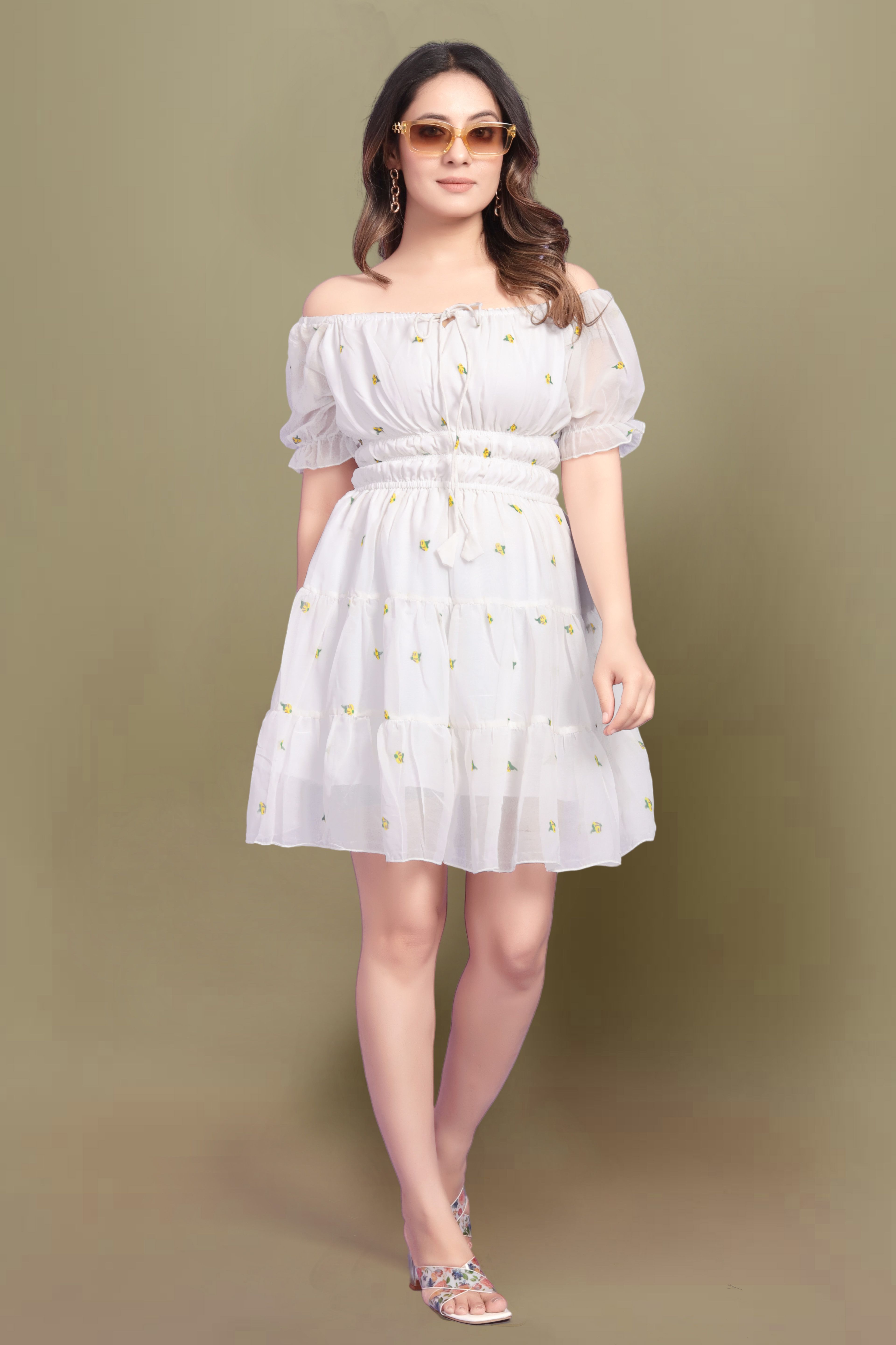 Women A-line White Above Knee/Mid Thigh Length Dress