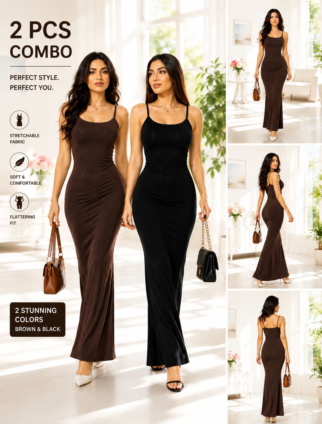 abc Women Bodycon Black, Brown Ankle Length Dress-picture-5
