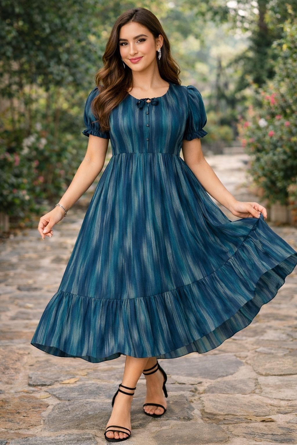 Women Fit and Flare Blue Ankle Length Dress-image-36
