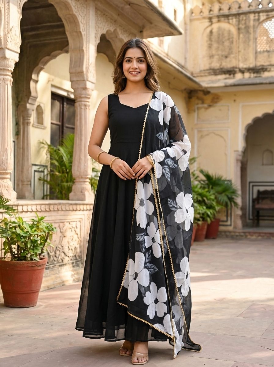 Women Gown Black Knee Length Dress