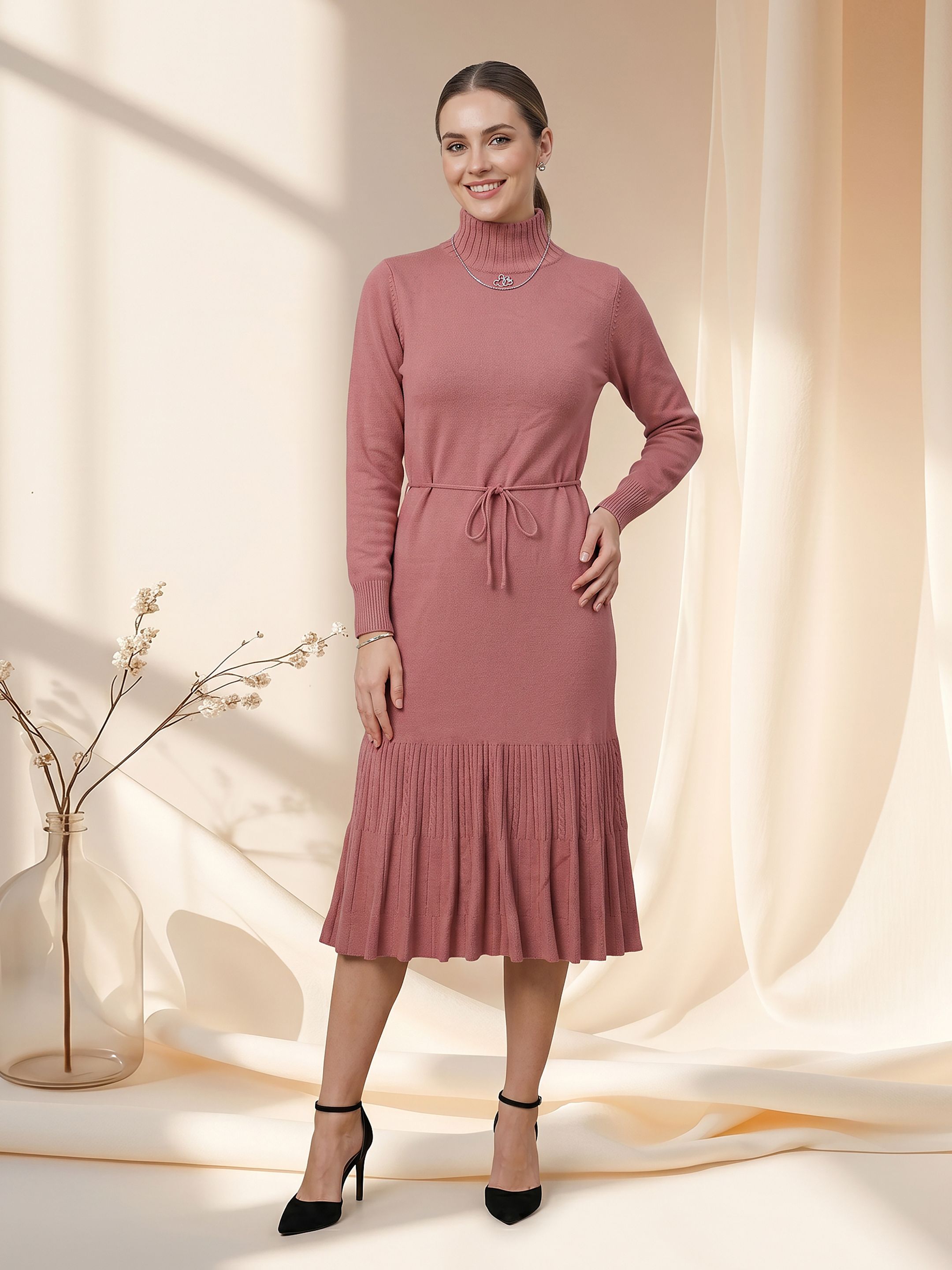 gfo Women Fit and Flare Pink Knee Length Dress-picture-46