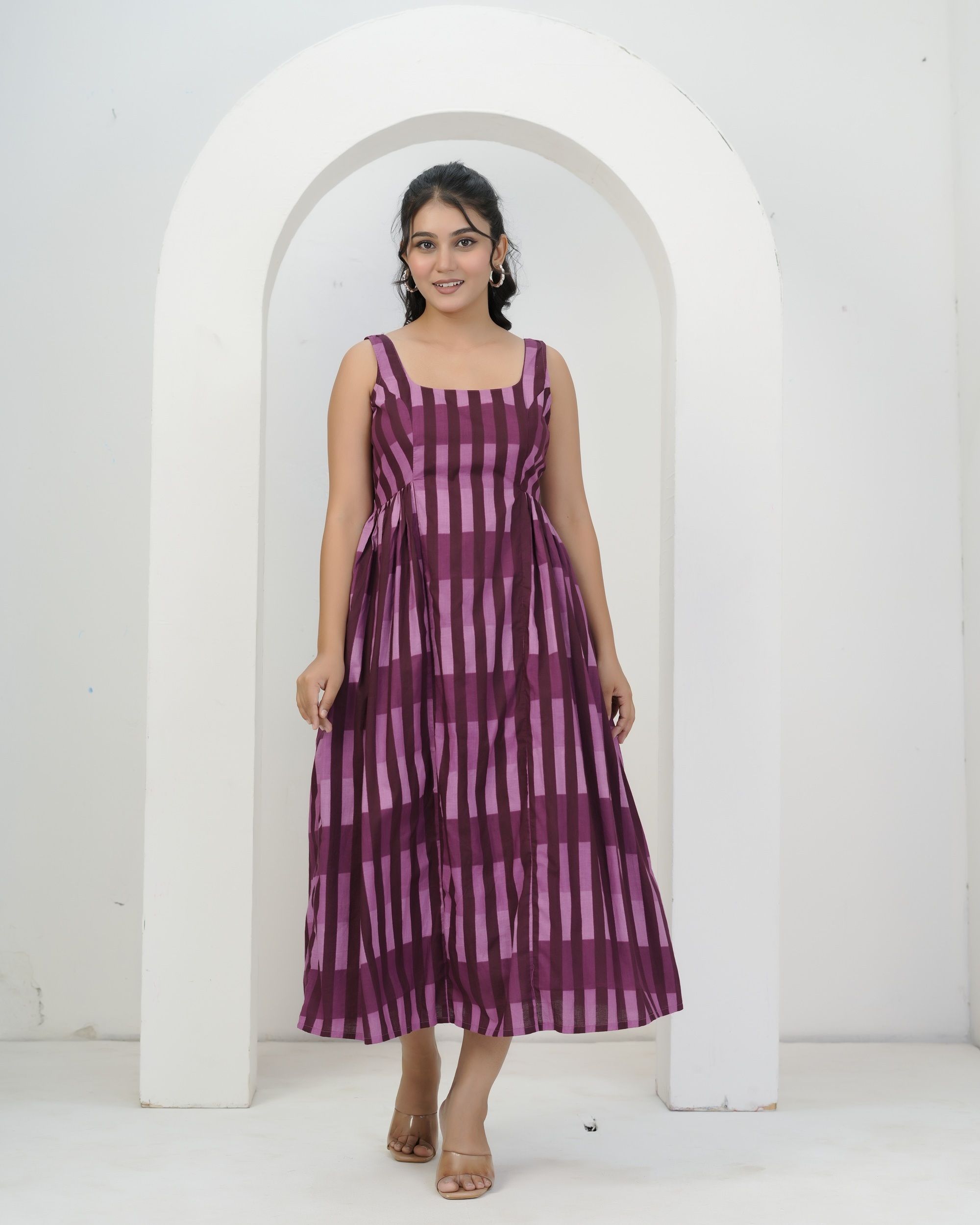Women Fit and Flare Purple Midi/Calf Length Dress-image-1