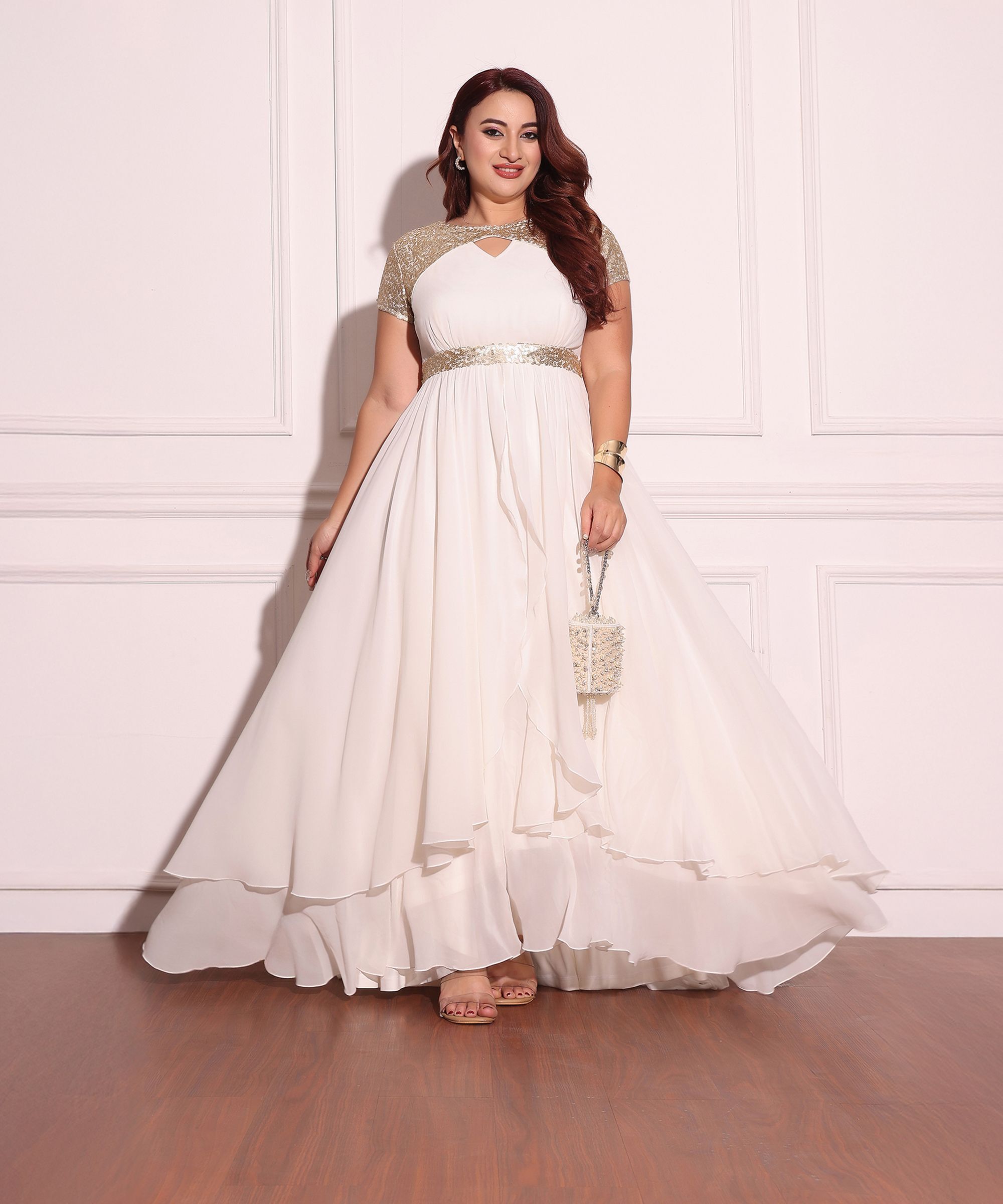 miss chase Women Layered White Maxi/Full Length Dress-picture-13