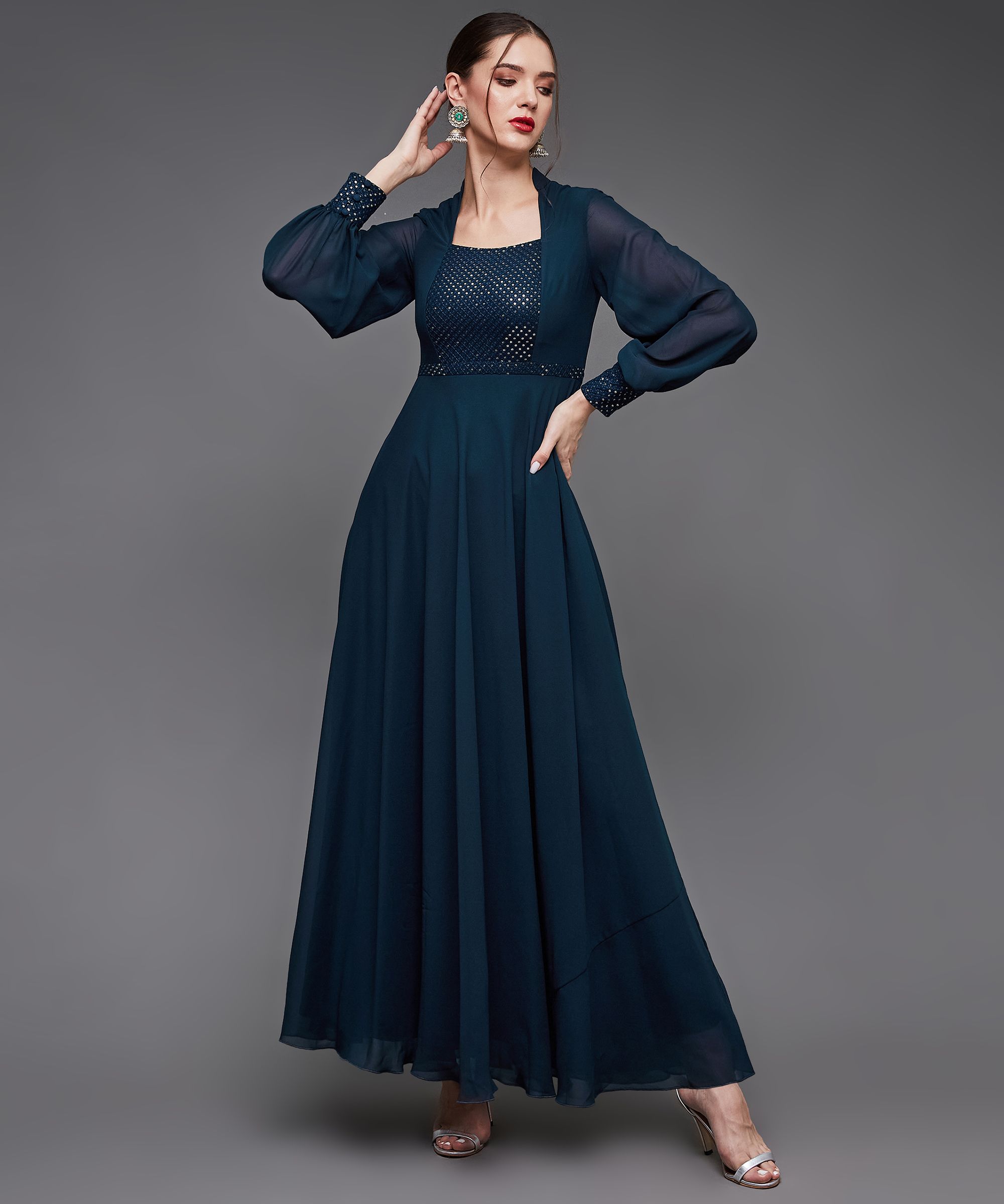 miss chase Women Maxi Dark Blue Full Length Dress-picture-12
