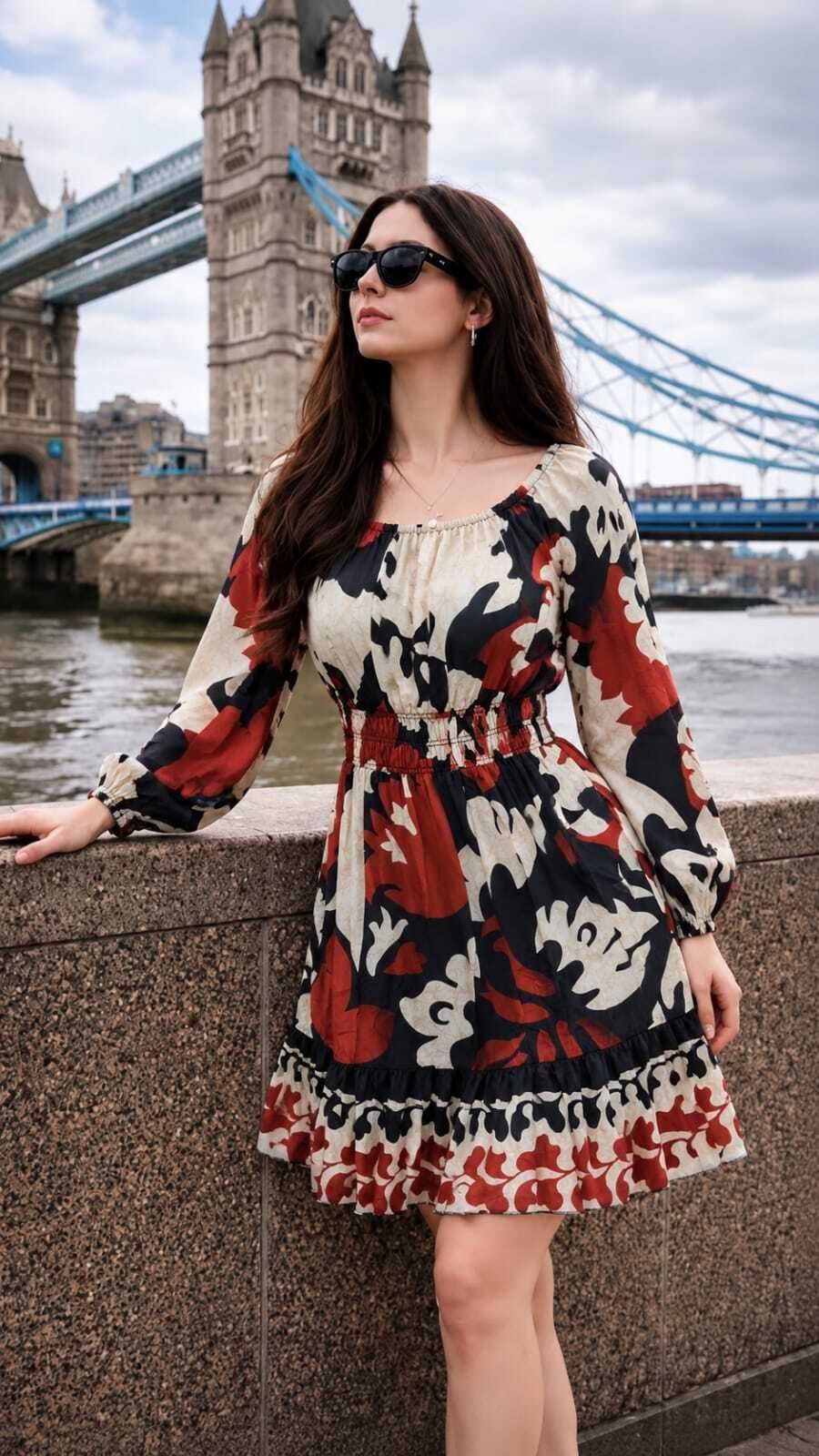 Women A-line Brown Above Knee/Mid Thigh Length Dress-image-5