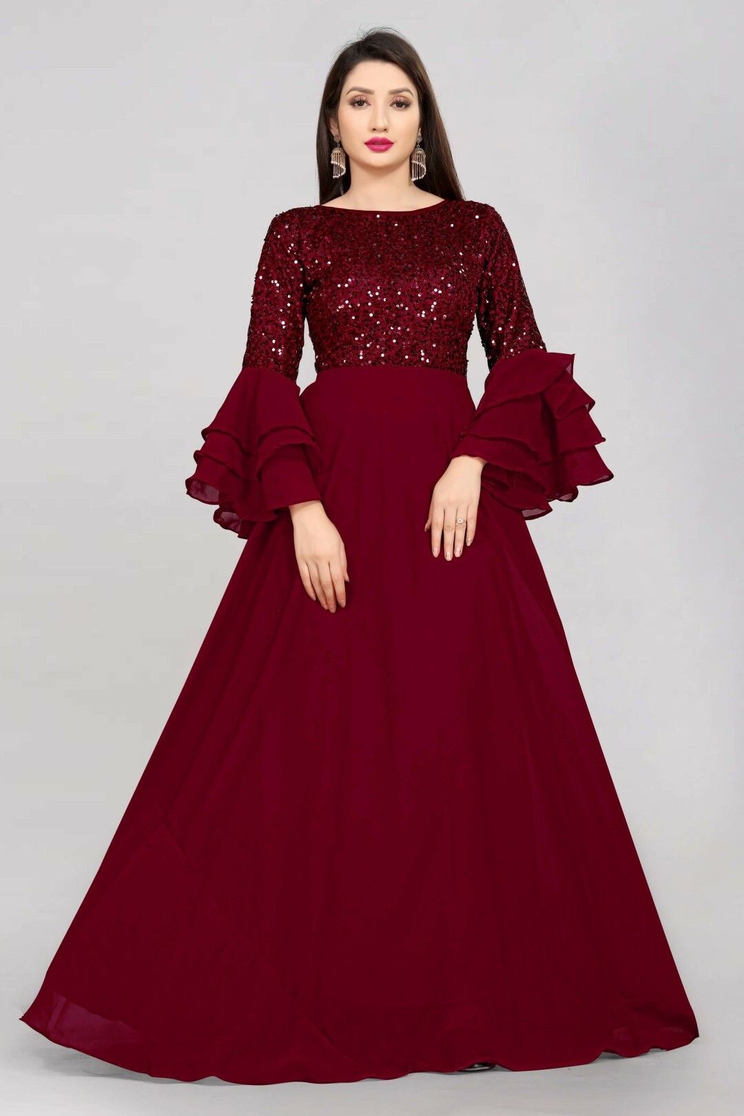 Women Maxi Maroon Full Length Dress-image-35