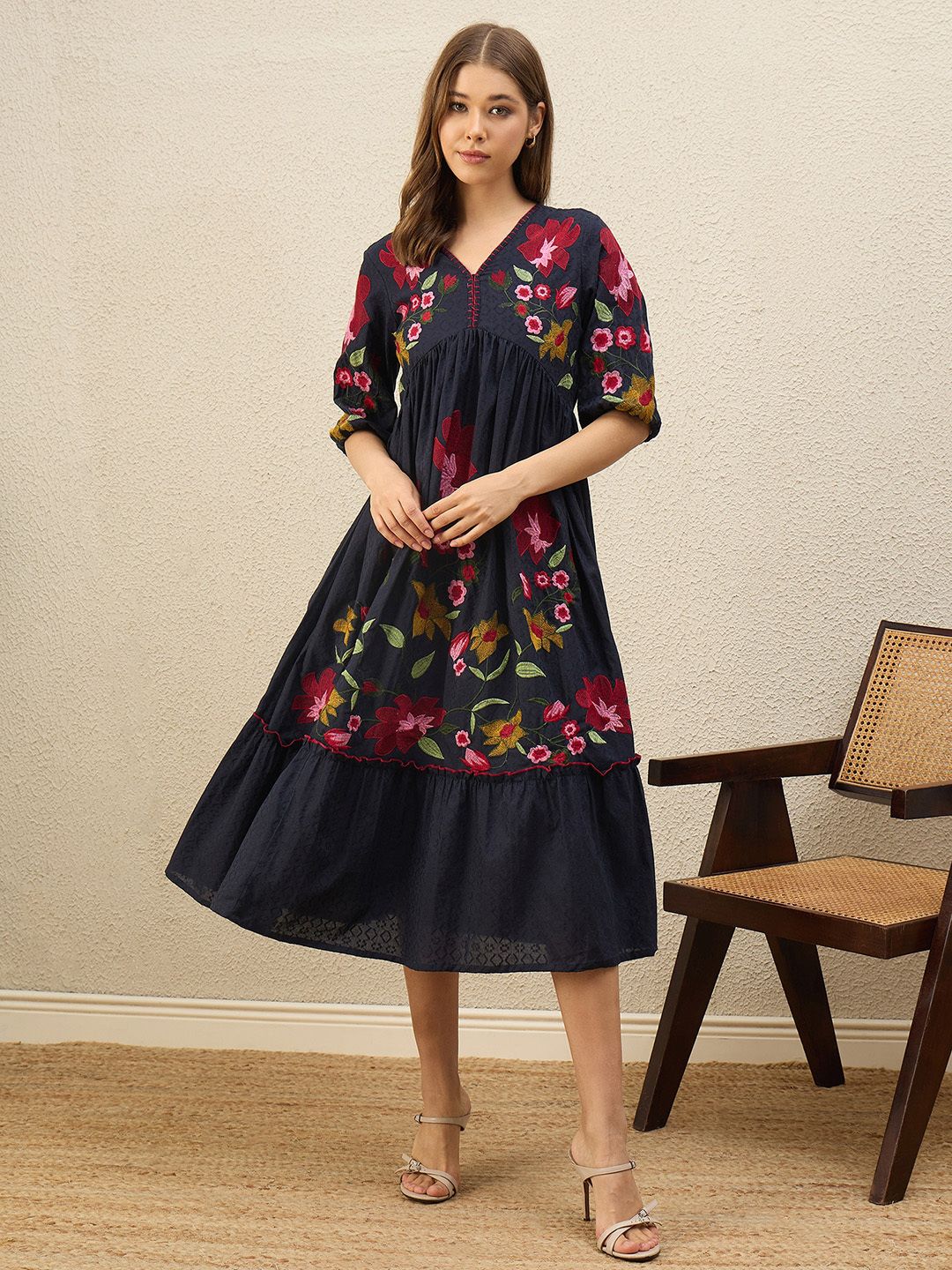 zummer Women Empire Waist Dark Blue Midi/Calf Length Dress-picture-36