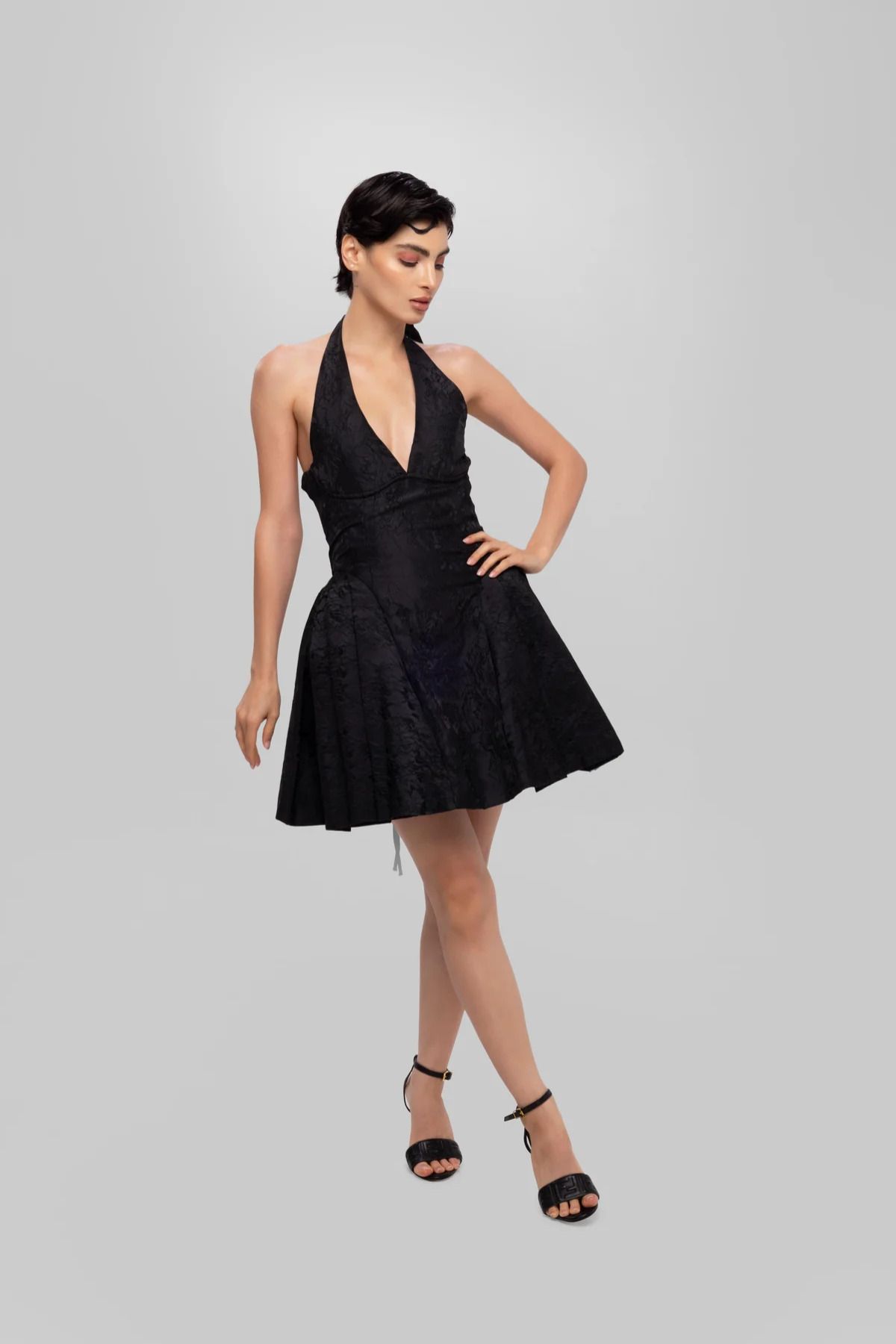 Women Skater Black Knee Length Dress-image-7