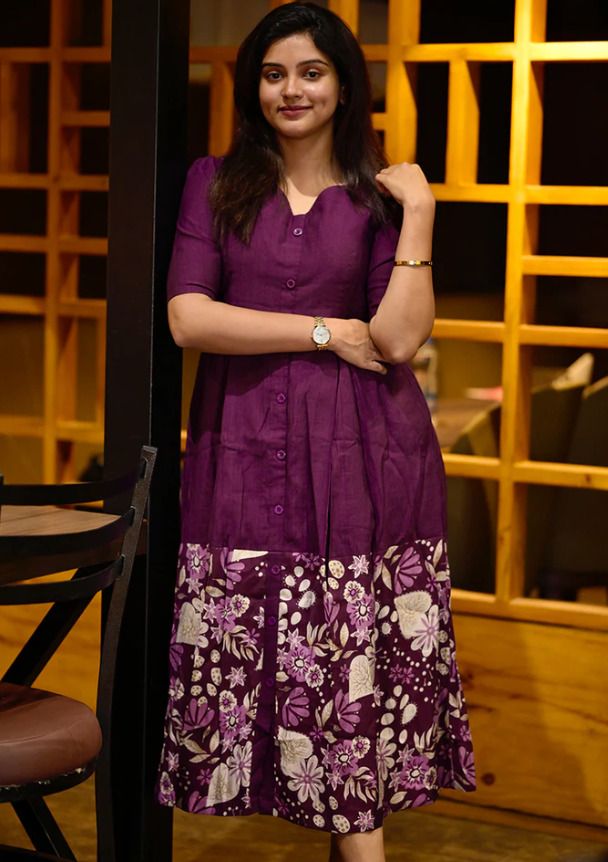 Women A-line Purple Below Knee Dress-image-14