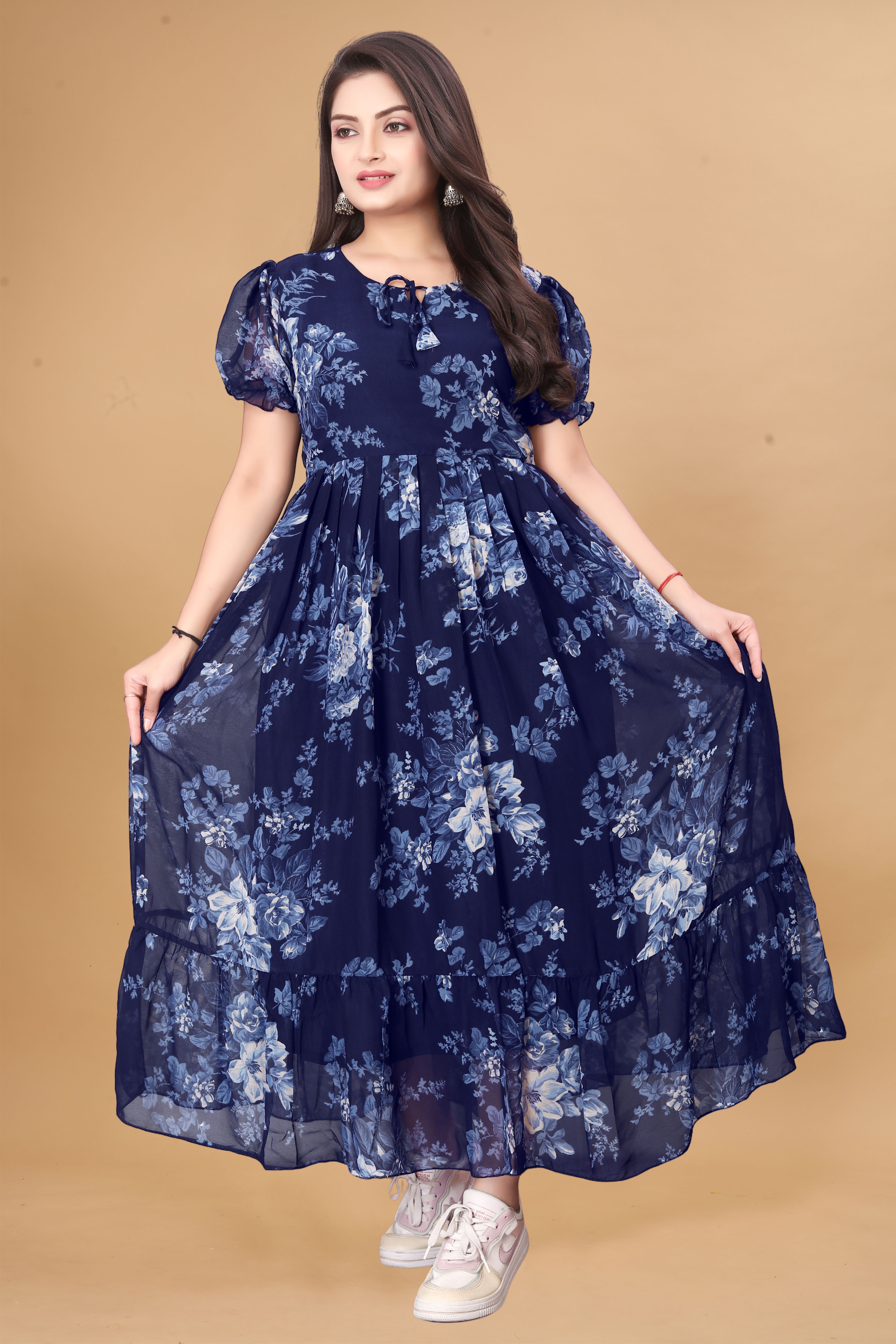 Women Maxi Dark Blue Full Length Dress-image-15