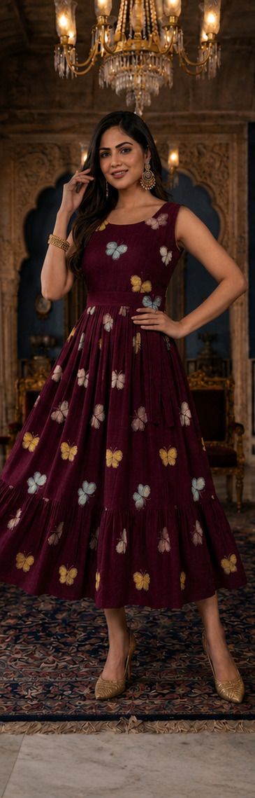 Women A-line Maroon Maxi/Full Length Dress-image-24