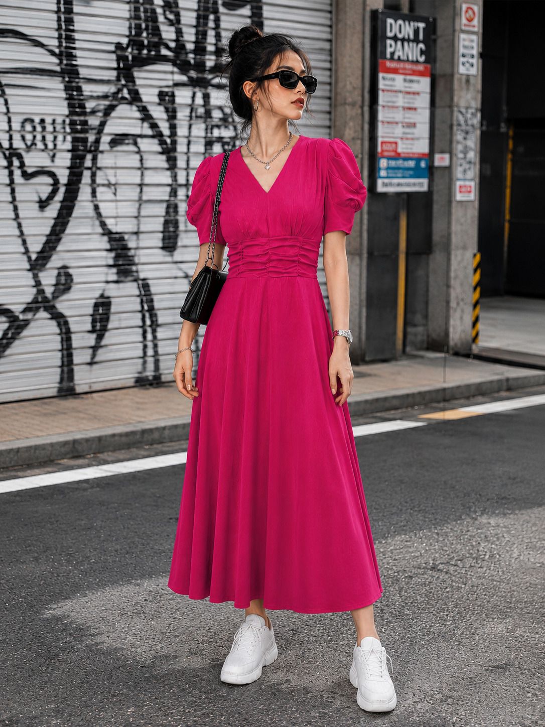 fabflee Women A-line Pink Ankle Length Dress-picture-30
