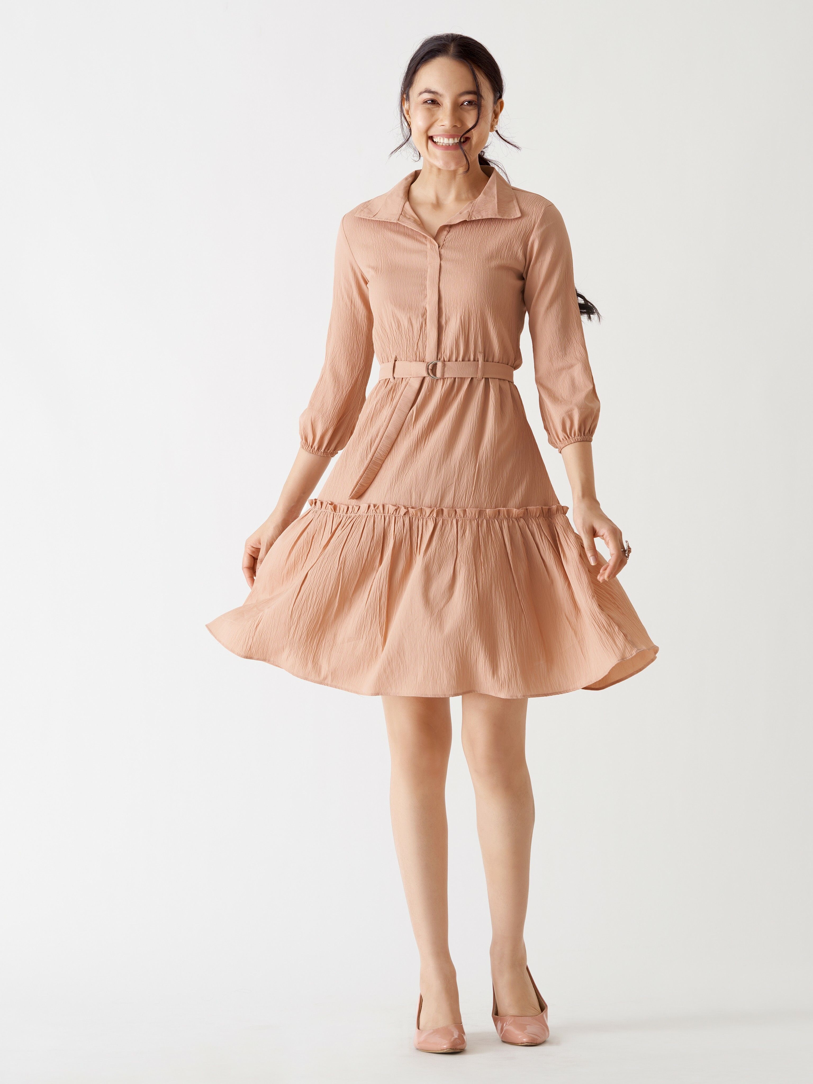 Women Peplum Beige Above Knee/Mid Thigh Length Dress-image-21