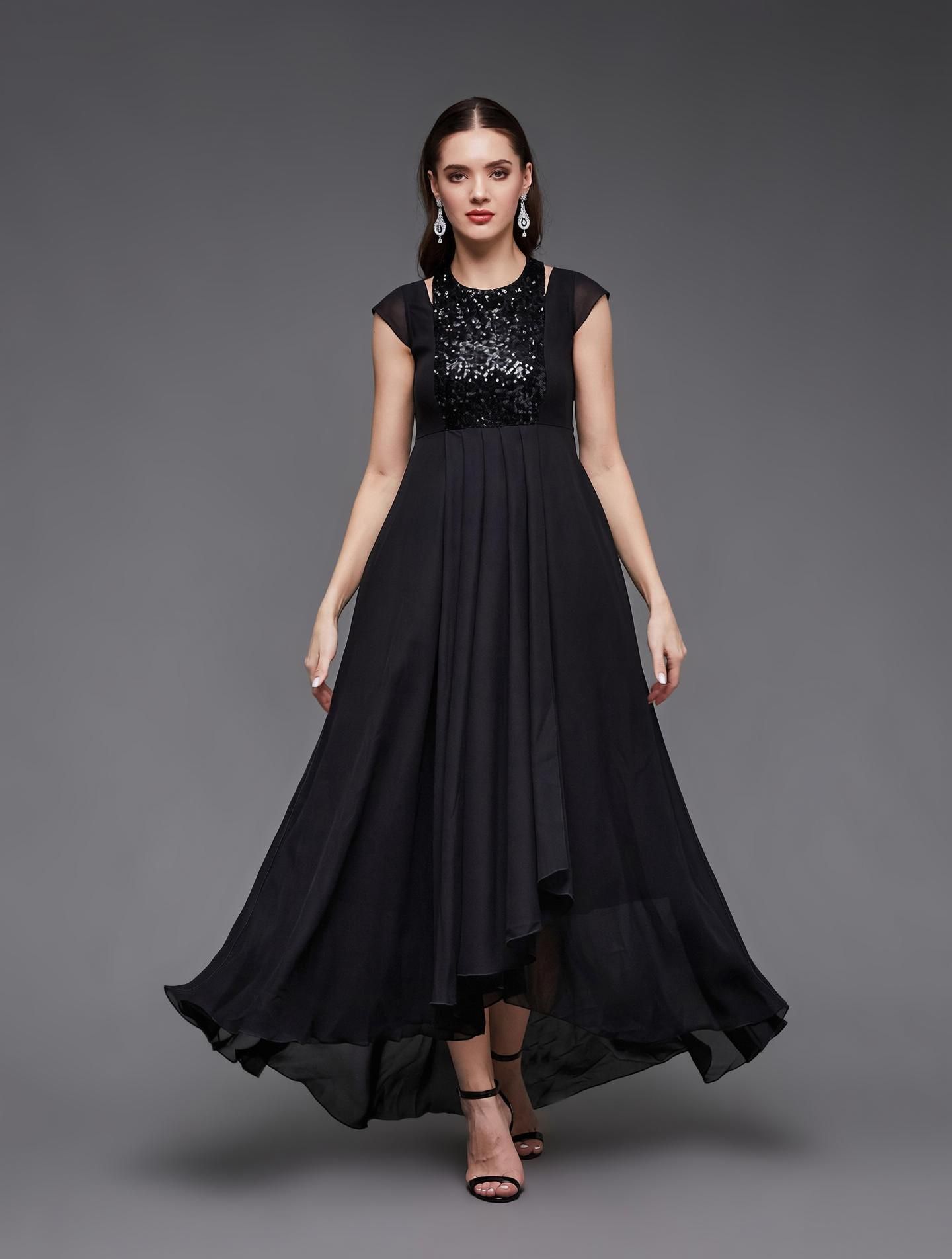 miss chase Women A-line Black Maxi/Full Length Dress-picture-14