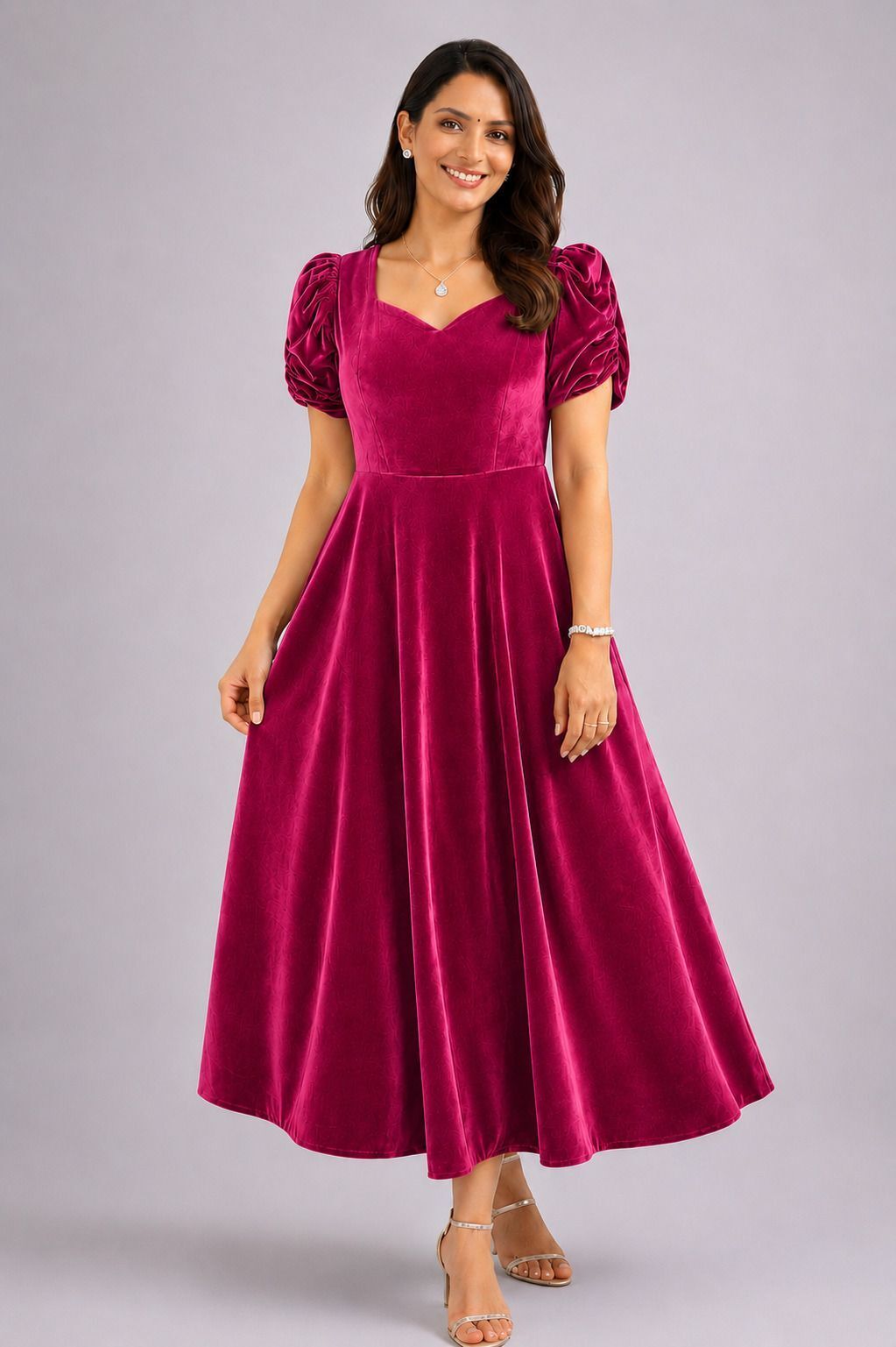 freyal enterprise Women Fit and Flare Pink Maxi/Full Length Dress-picture-4