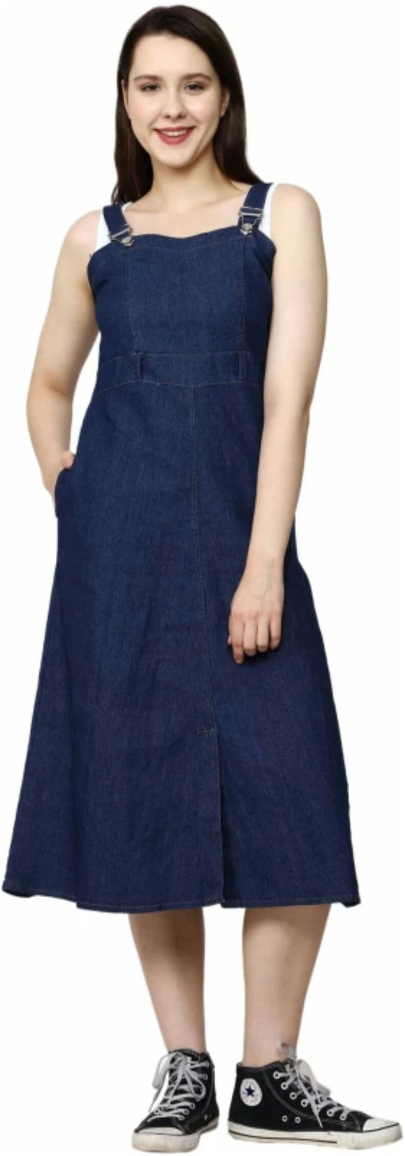 Women A-line Blue Knee Length Dress-image-19