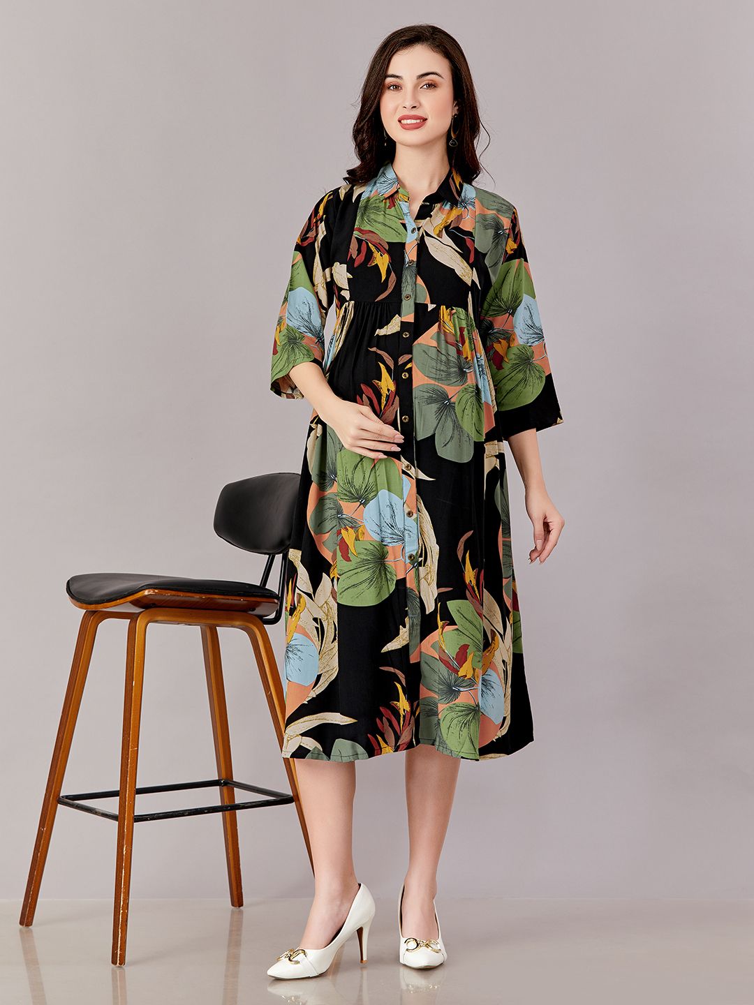 Women Fit and Flare Black Knee Length Dress-image-49