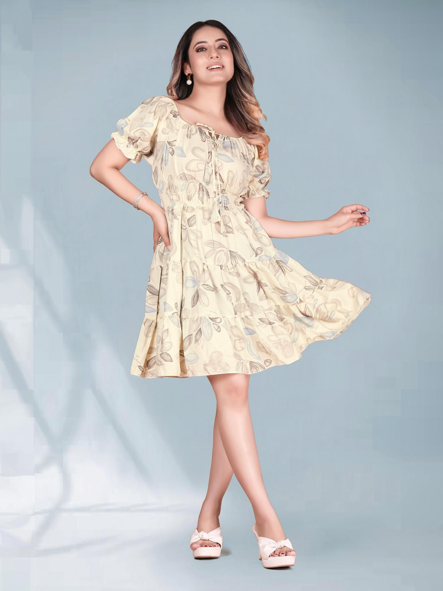 Women A-line White Knee Length Dress-image-22