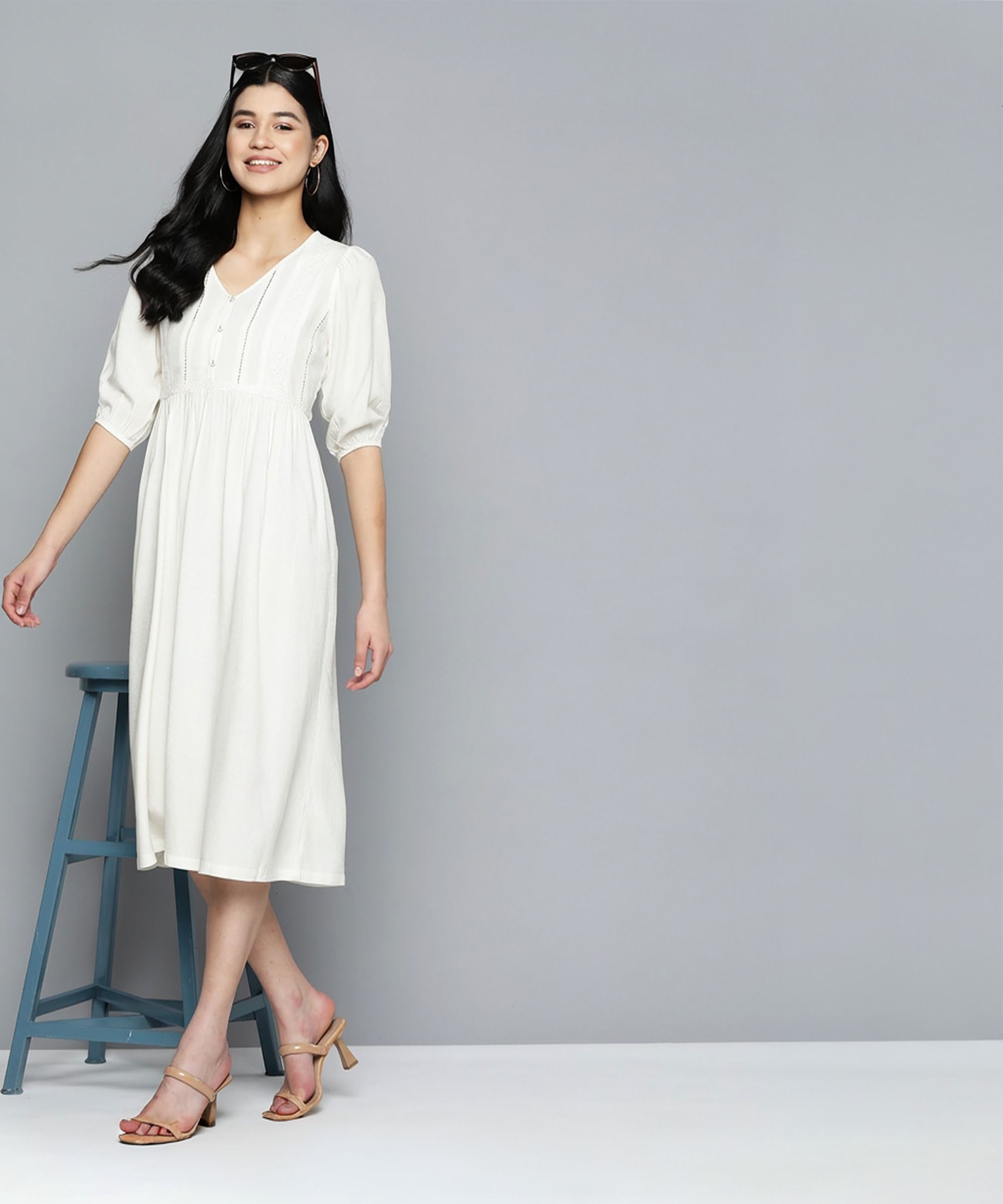 mast & harbour Women A-line White Midi/Calf Length Dress-picture-11