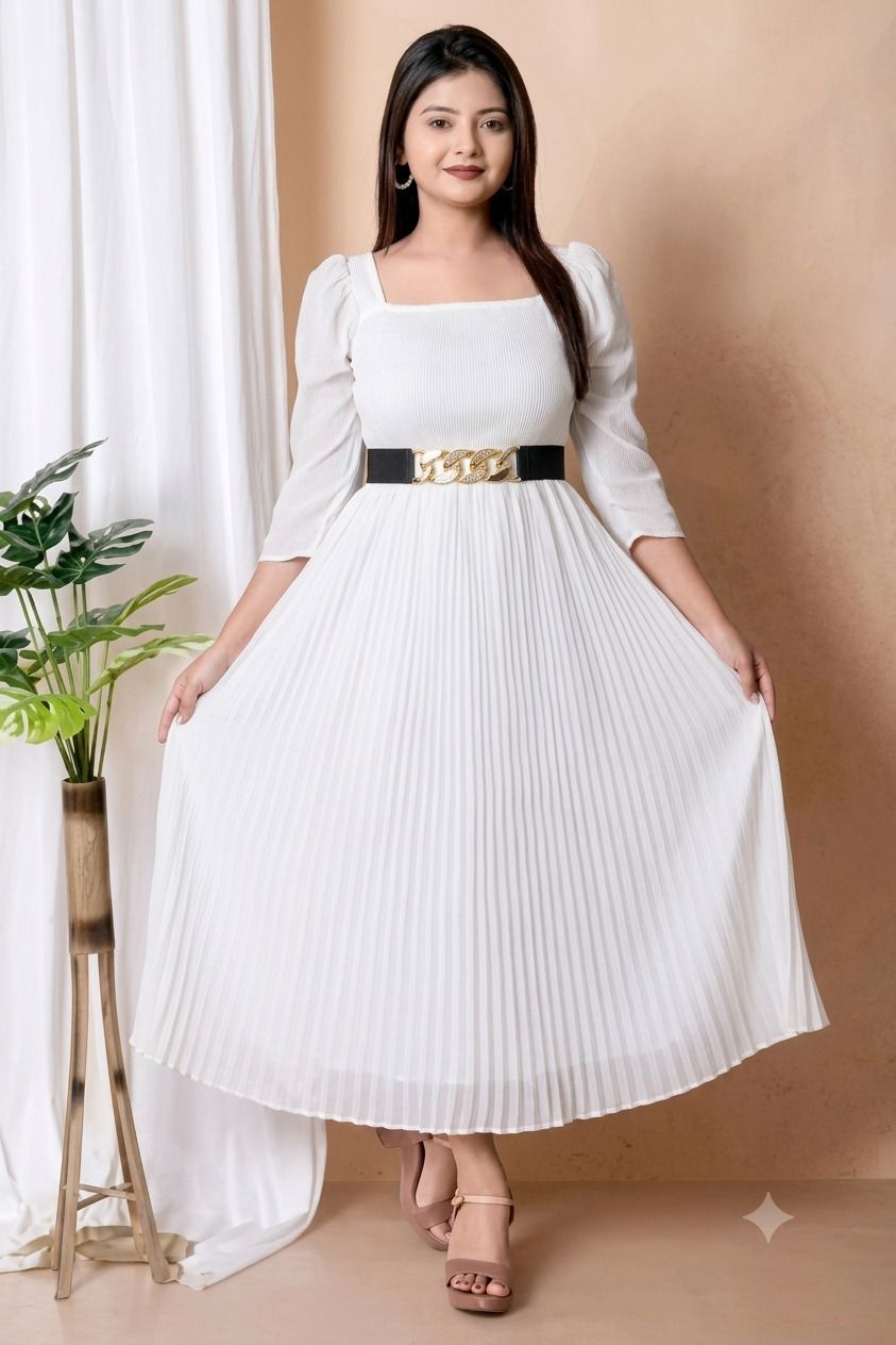 sclassicfashion Women Fit and Flare White Midi/Calf Length Dress-picture-19