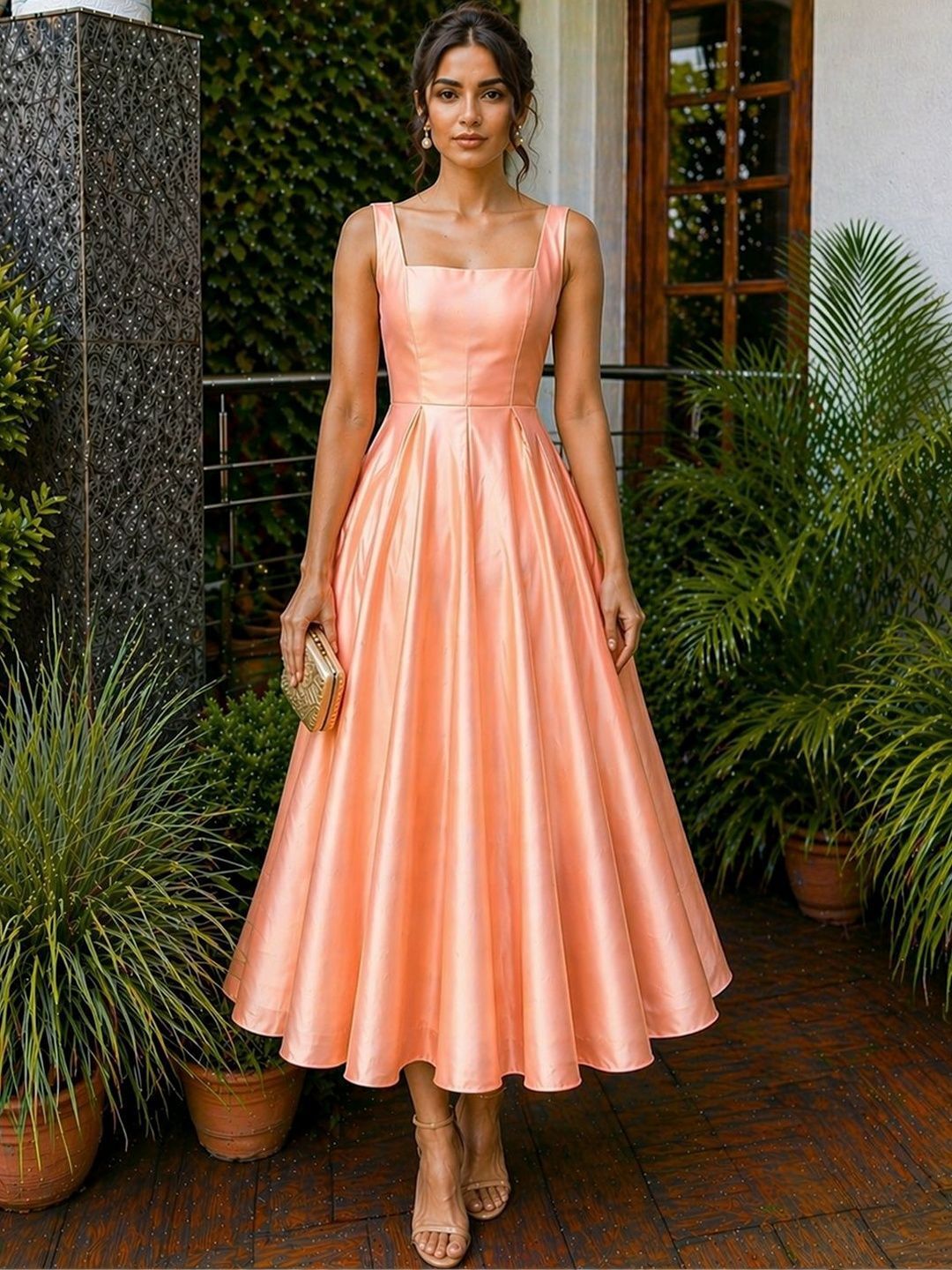 bebe Women Fit and Flare Orange Midi/Calf Length Dress-picture-6