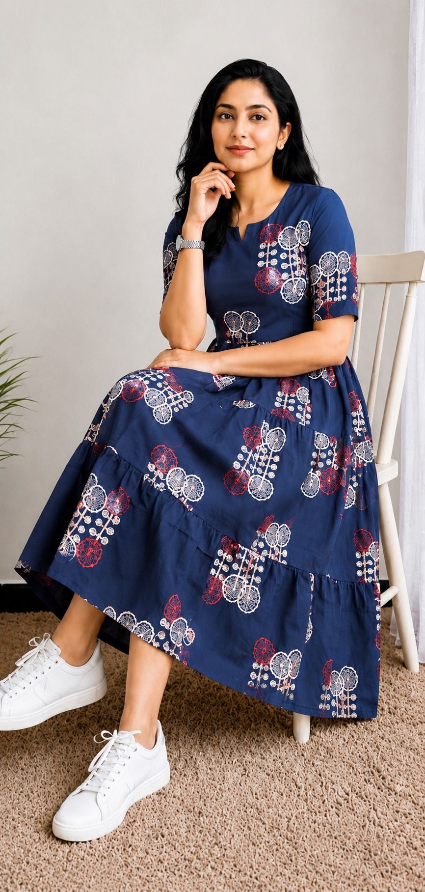 panchiraj Women Fit and Flare Blue Midi/Calf Length Dress-picture-1