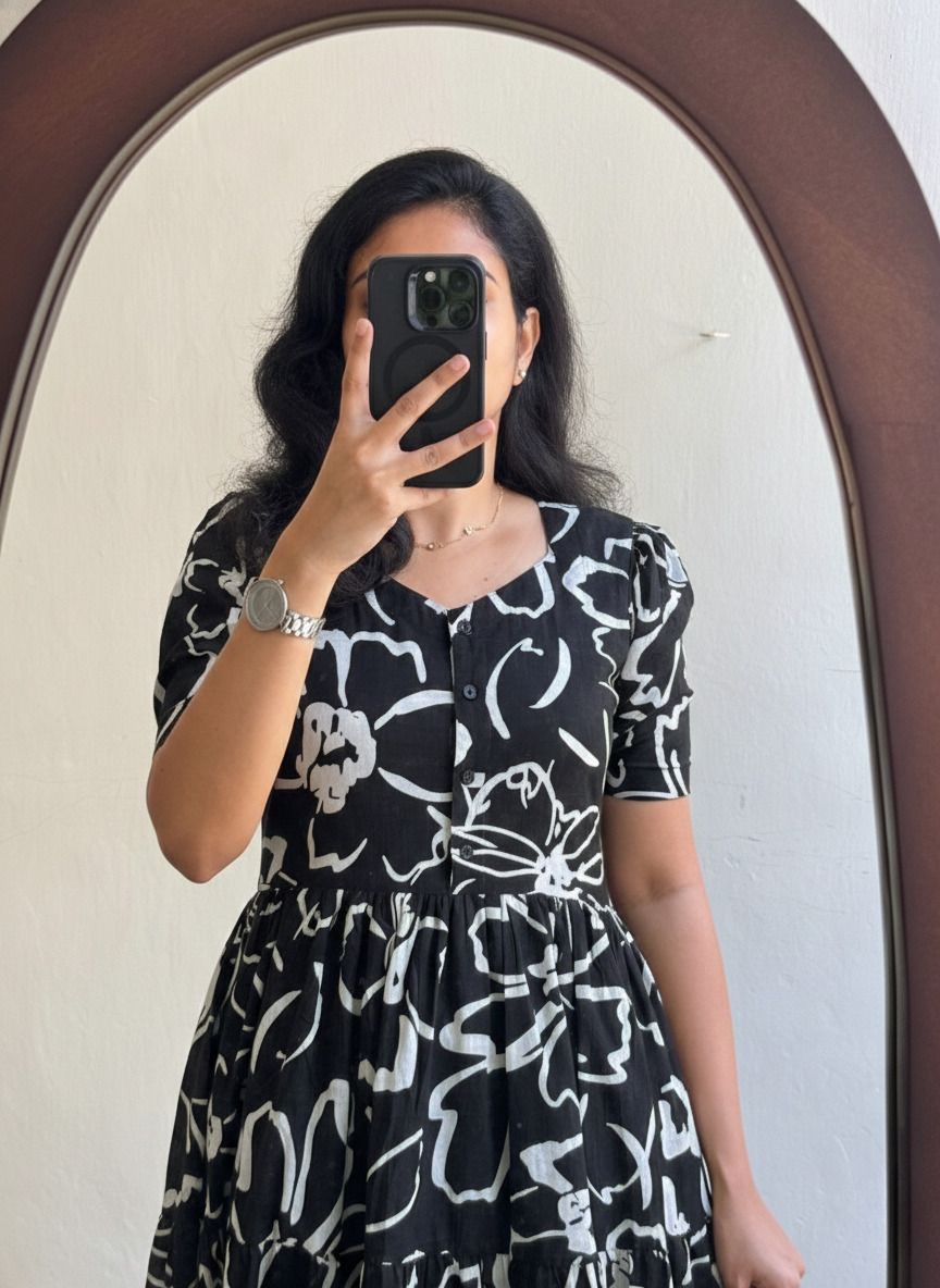 Women Tiered Black, White Midi/Calf Length Dress-image-43