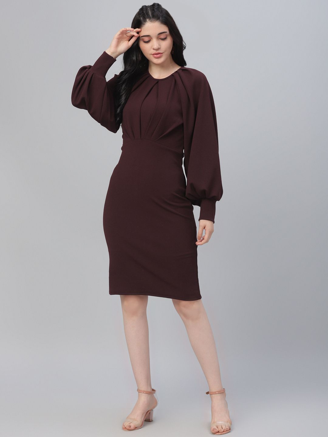 athena Women Bodycon Maroon Knee Length Dress-picture-11