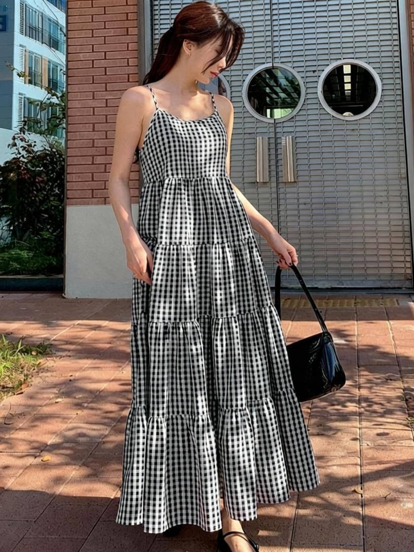 Women A-line Black, White Maxi/Full Length Dress-image-18