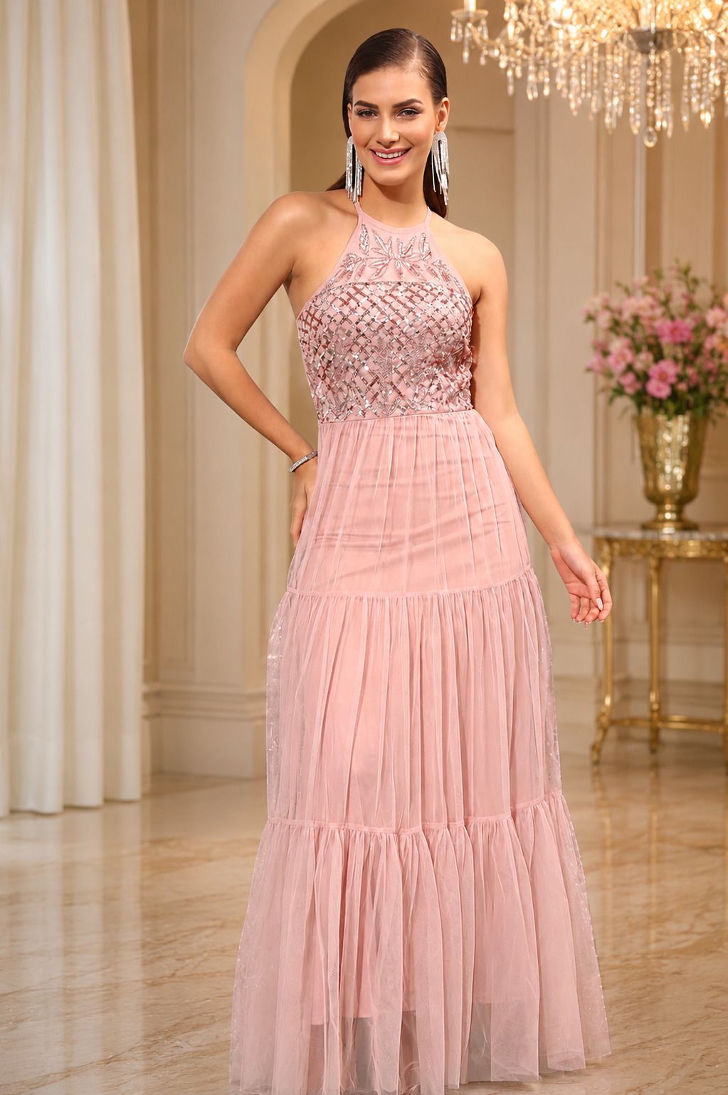 Women Maxi Pink Full Length Dress-image-18