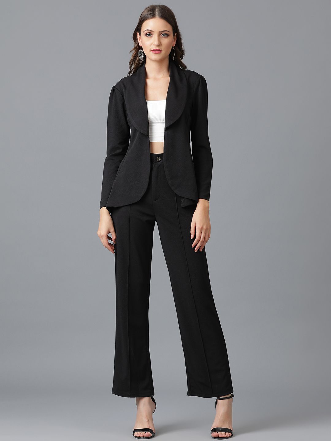 Women 2 Pc Coat Set (Blazer&Pant) Solid Suit