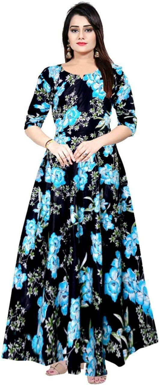 Women A-line Blue Maxi/Full Length Dress-image-7