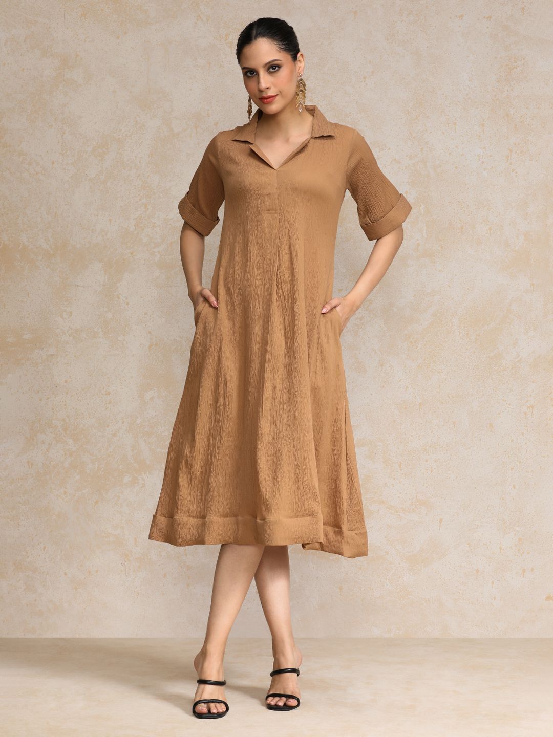 varanga Women Maxi Beige Midi/Calf Length Dress-picture-12