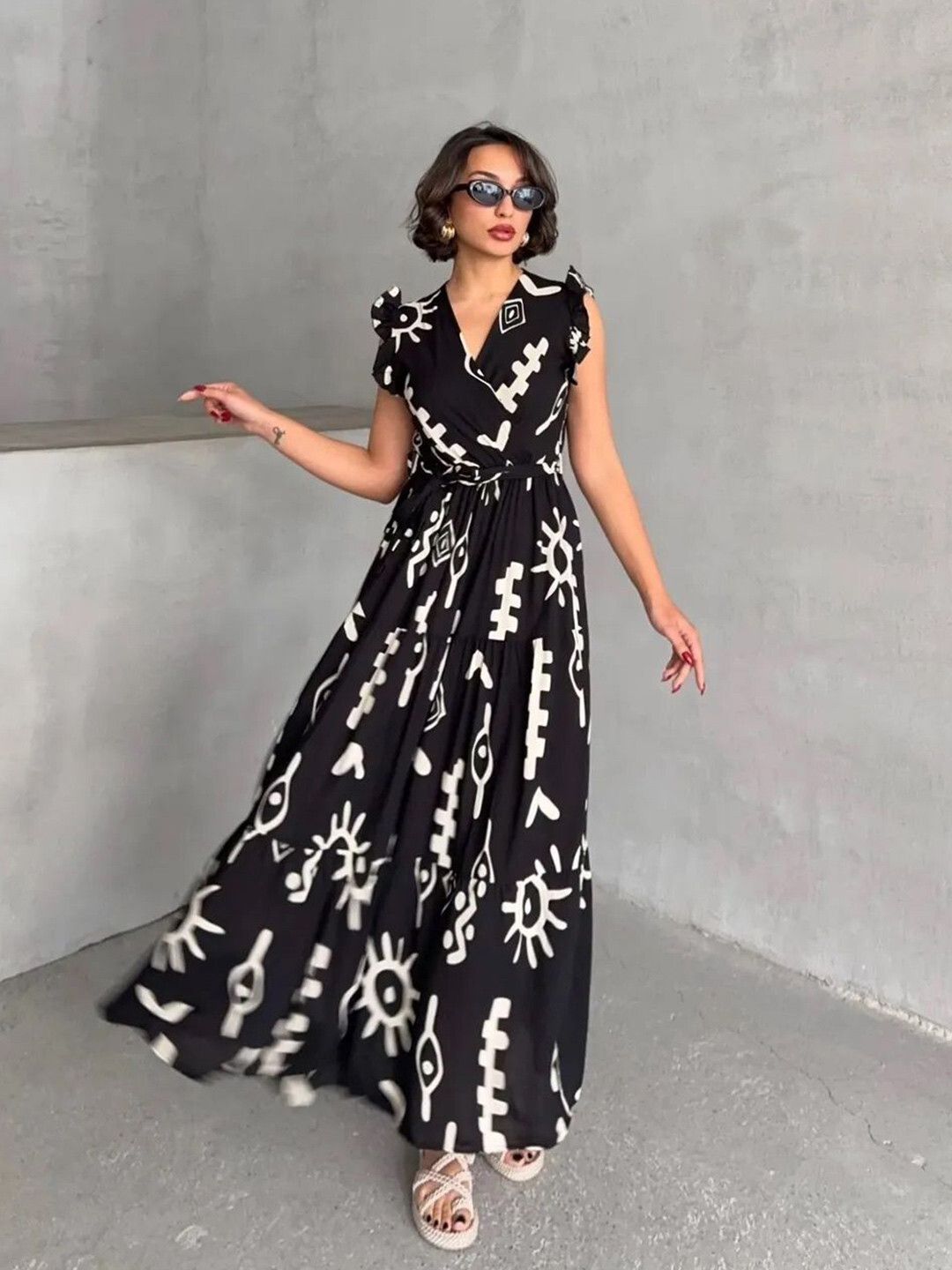 Women Fit and Flare Black Maxi/Full Length Dress-image-14