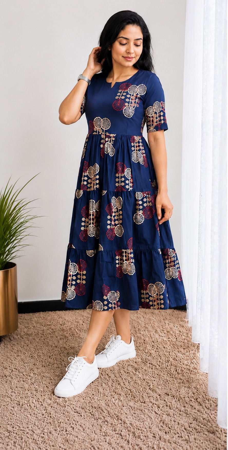 panchiraj Women Fit and Flare Blue Midi/Calf Length Dress-picture-2