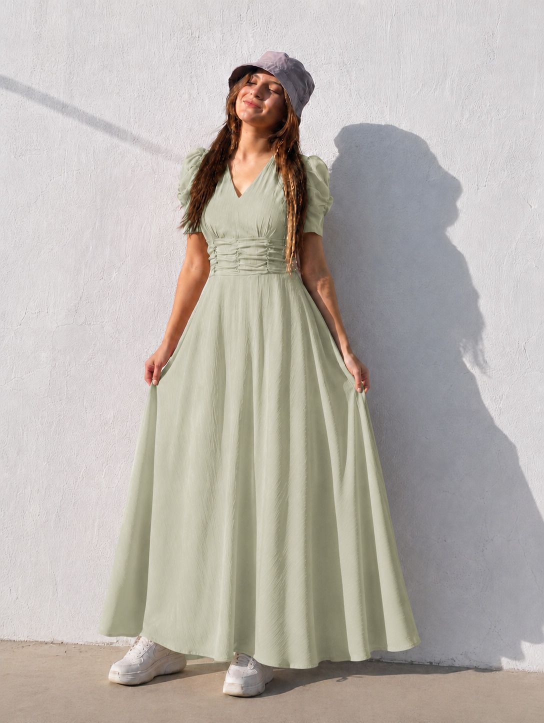 tromko Women A-line Light Green Maxi/Full Length Dress-picture-19